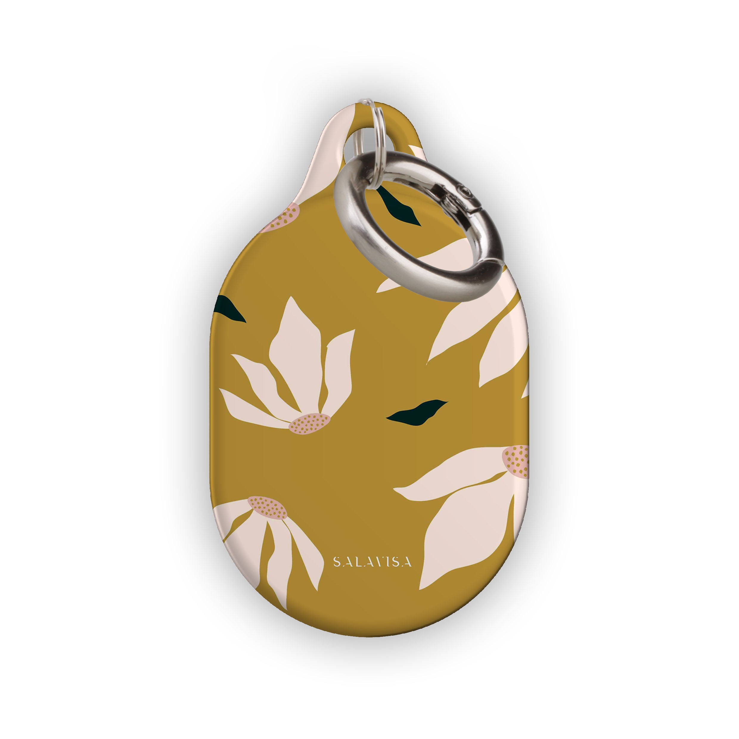 Burnt Yellow Flowers AirTag Holder - Elegant Leather Keychain for Apple AirTag - Perfect for Keys, Bags & Travel Accessories