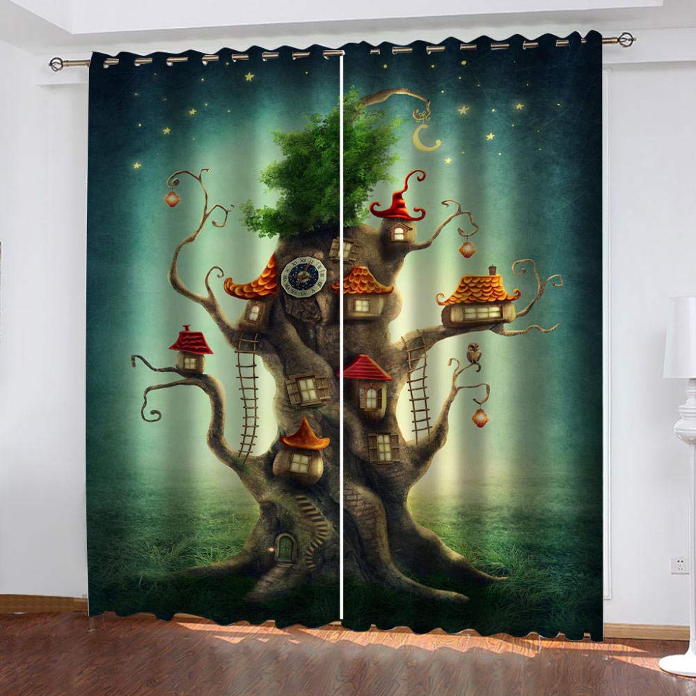RGDFBG Cartoon Fairy Tale House Room Divider Curtains - 52x95 Inch Light Reducing Drapes for Bedroom & Living Room Windows (2 Panels) - Perfect for Kids' Rooms, Nursery Decor & Playroom Partitions