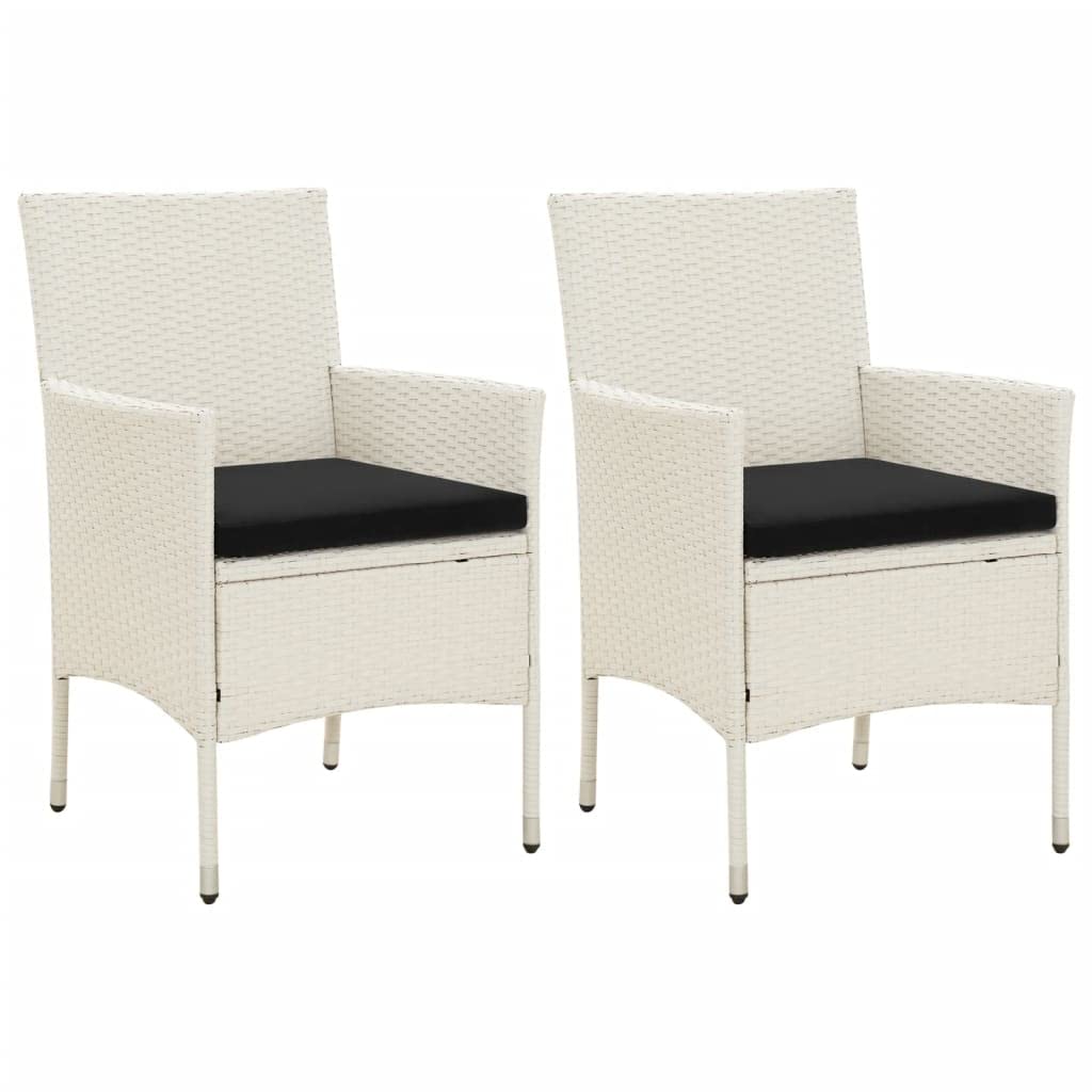 **White Poly Rattan Outdoor Patio Chairs with Cushions (Set of 2) – Perfect for Garden, Backyard, Lawn, Porch, Poolside & Balcony – Durable & Weather-Resistant for All Seasons**