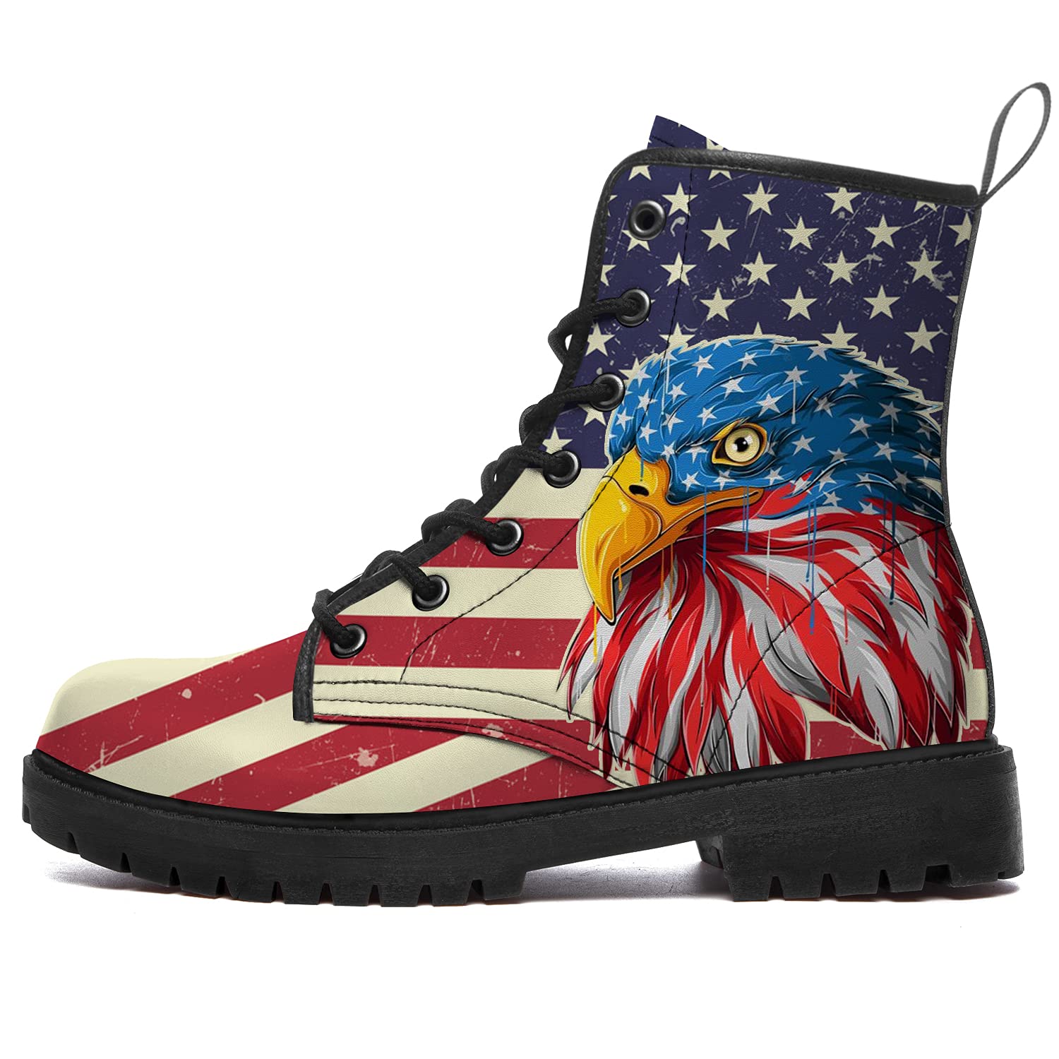**American Flag Combat Boots for Men & Women - Round Toe Vegan Leather Waterproof Work Ankle Boots - Durable & Stylish for Military, Workwear, Outdoor & Casual Fashion**