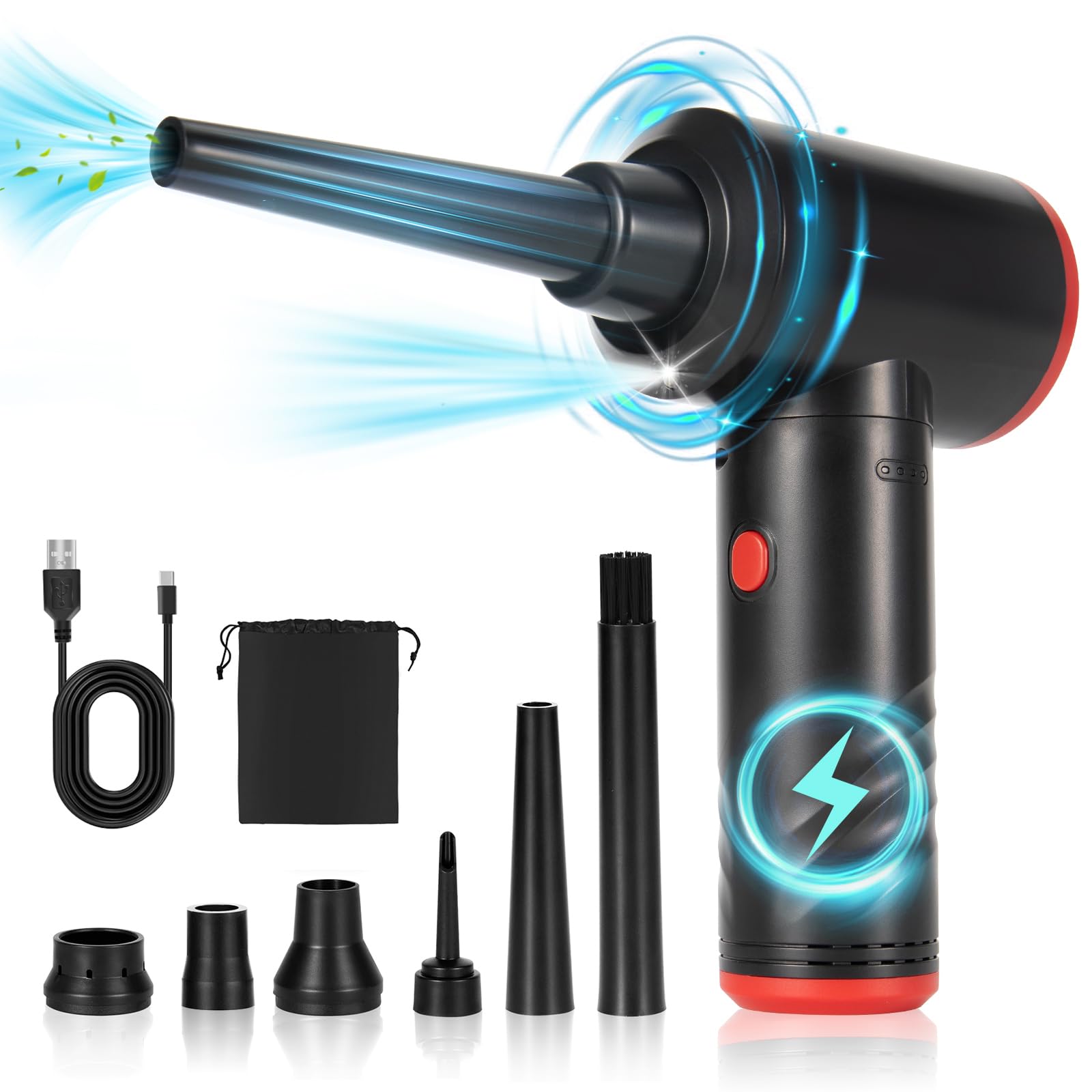 TOBTOS Rechargeable Electric Air Duster - 120,000 RPM High Power, 3-Speed Adjustable with LED Light | Dust Cleaner for Computer, Keyboard, Car Interior, Electronics & Home Cleaning