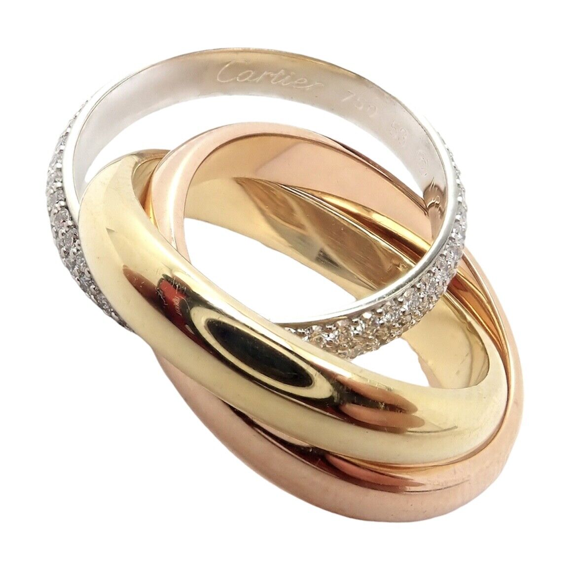 Authentic Cartier Trinity Classic Diamond 18k White Yellow Rose Gold Tri-Color Band Ring - Luxury Wedding, Anniversary & Gift Jewelry for Women