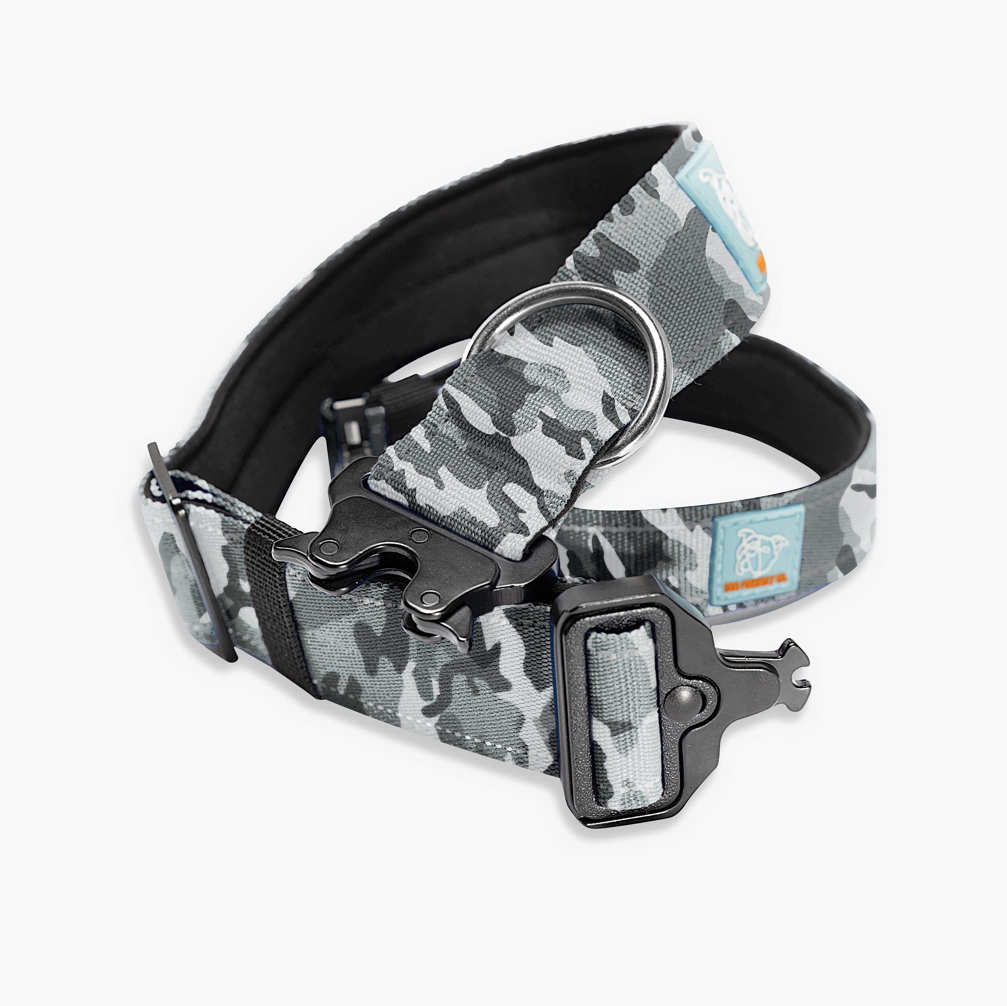 Tactical Dog Collar - Heavy Duty Nylon Military Style with Grey Camouflage - Perfect for Outdoor Adventures, Hiking & Training - Adjustable & Durable Pet Collar for Medium & Large Dogs