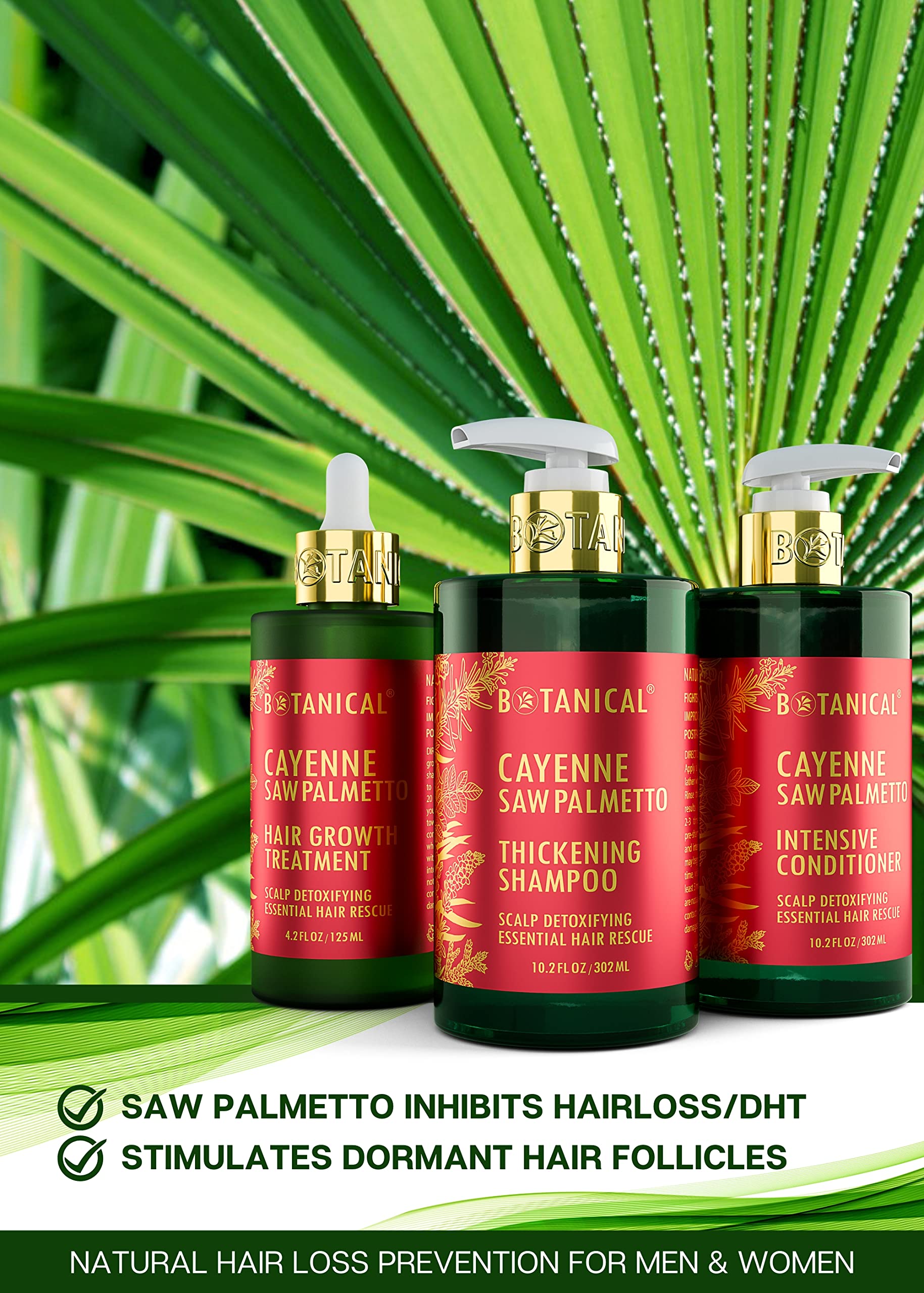 Botanical Hair Growth Treatment & Scalp Detox Shampoo with Cayenne & Saw Palmetto - Thickening Shampoo and Anti-Thinning Conditioner for Hair Loss in Women & Men | Promotes Healthy Hair Growth for Daily Use & Styling