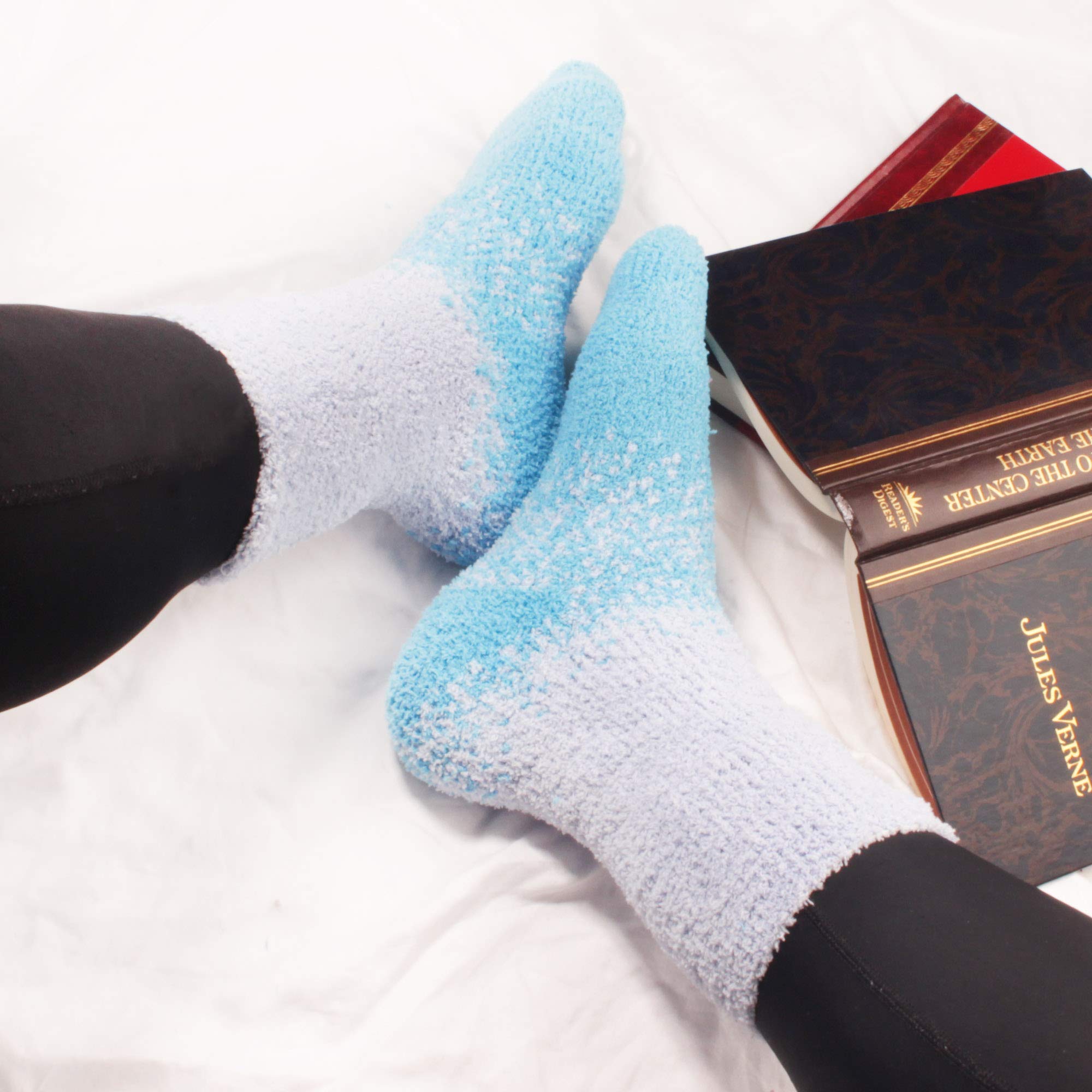 BambooMN Colorful Fuzzy Socks - Ultra Soft Warm Microfiber Slipper Socks for Women & Men - 6-Pack Cozy Home & Lounge Socks for Winter, Gifts, and Relaxation