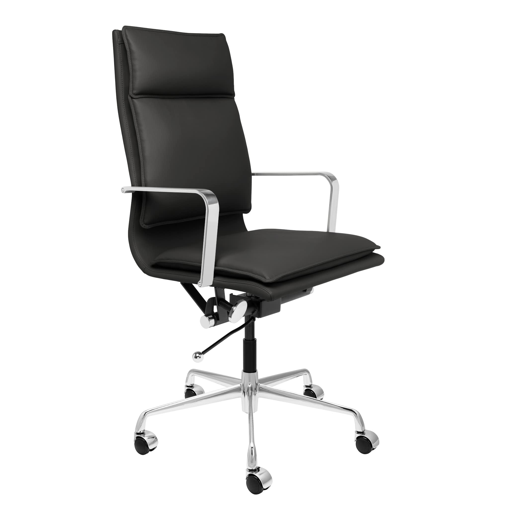 Laura Davidson Lexi II Ergonomic Office Chair - High Back Padded Desk Chair with Aluminum Arms, Swivel Base & Thick Cushion, Faux Leather Computer Chair for Home & Office Workspace - Black