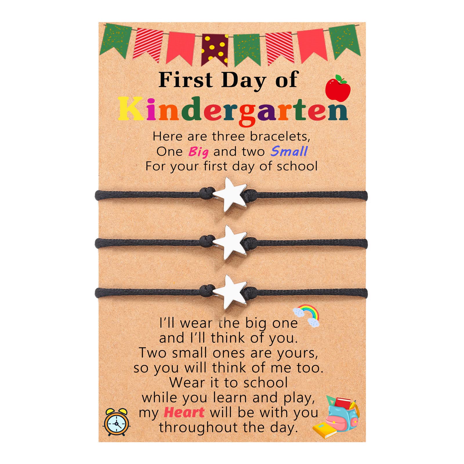 First Day of School Bracelets for Kids & Mom - Black, Pink, Blue, Red, Fuchsia Star Charm Matching Bracelets | Teacher Gift, Back to School Accessories, Mother Daughter Jewelry