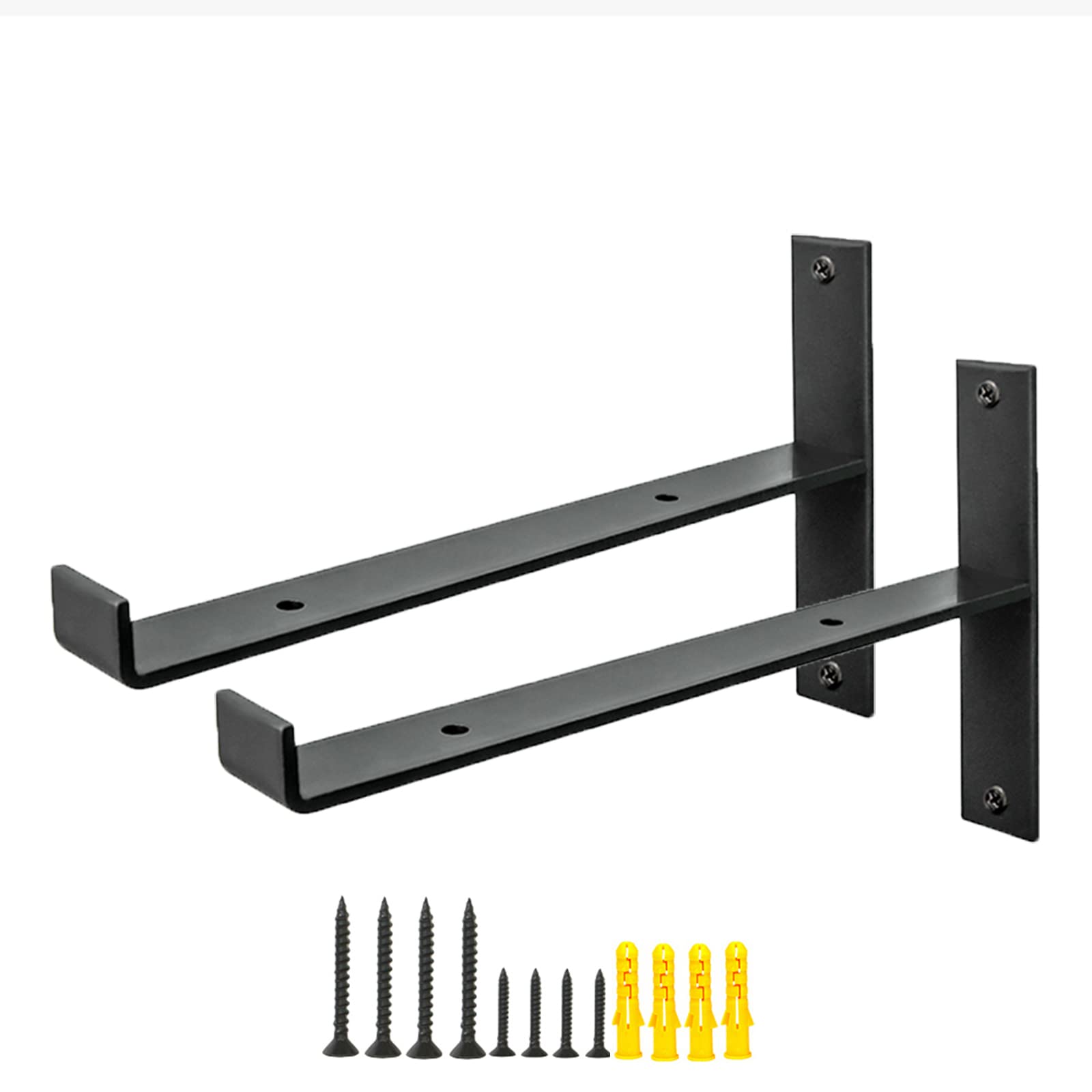 Heavy Duty Black Metal Shelf Brackets (2-Pack) for Kitchen & DIY Storage