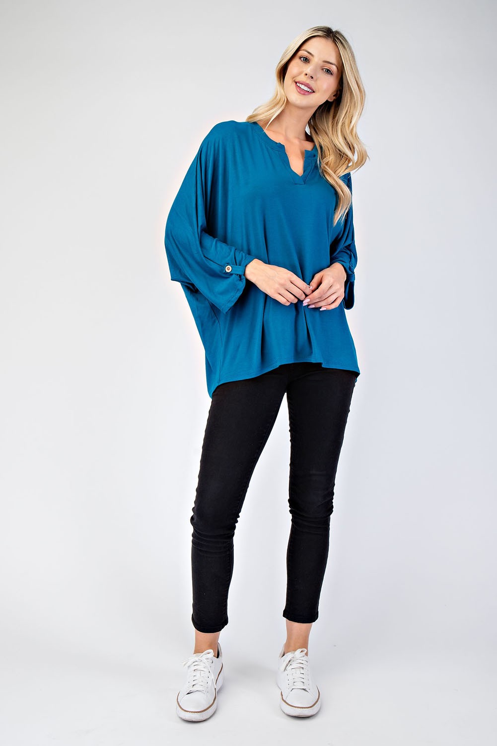 Celeste Women's Full Size Notched Collar 3/4 Sleeve Blouse Shirt - Perfect for Office Work, Business Meetings & Formal Occasions