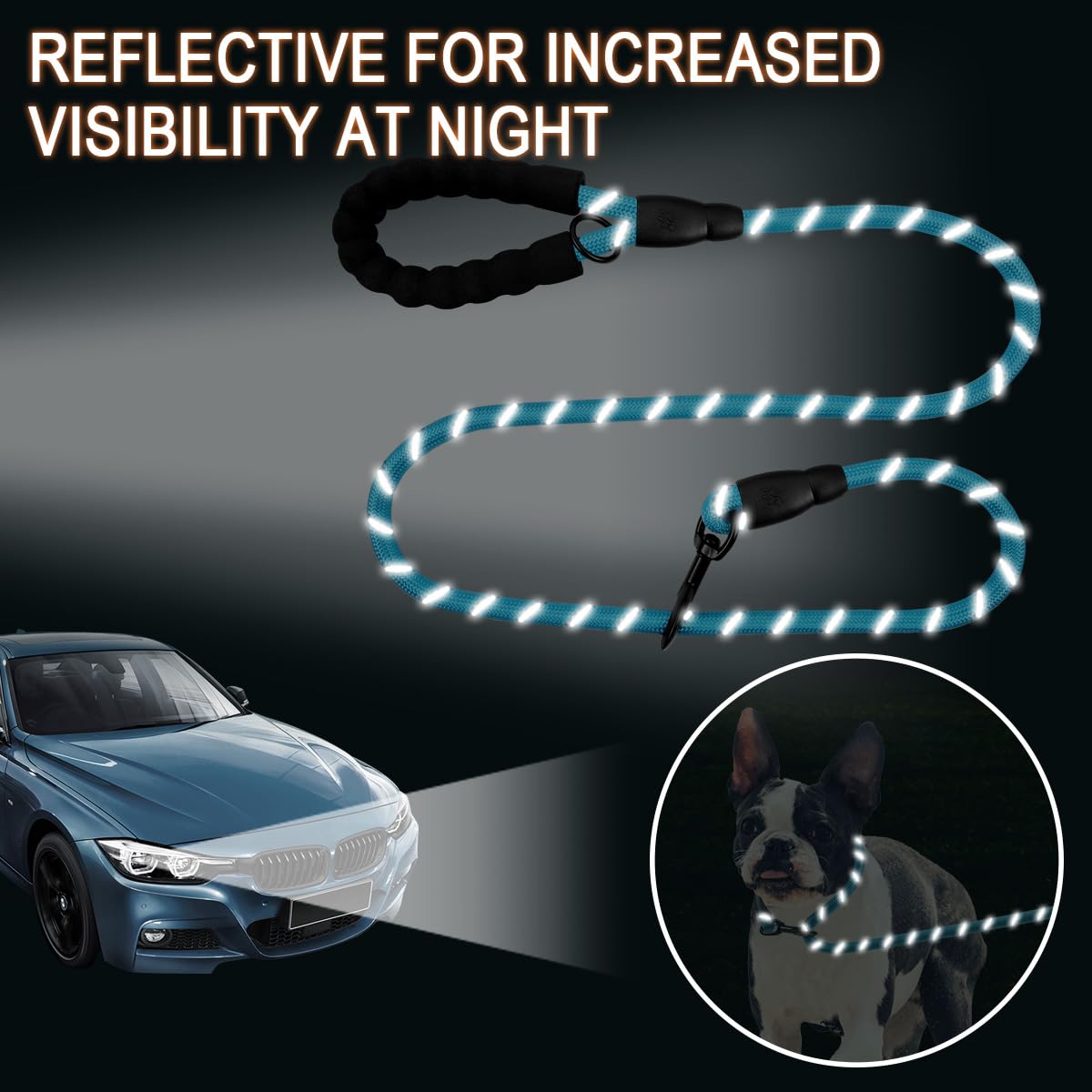 BARKBAY Heavy Duty Dog Leash 2 Pack - 5FT Reflective Dog Leashes for Large Dogs with Comfortable Padded Handle, Durable Training Leash for Walking, Running & Outdoor Adventures (Blue + Black)
