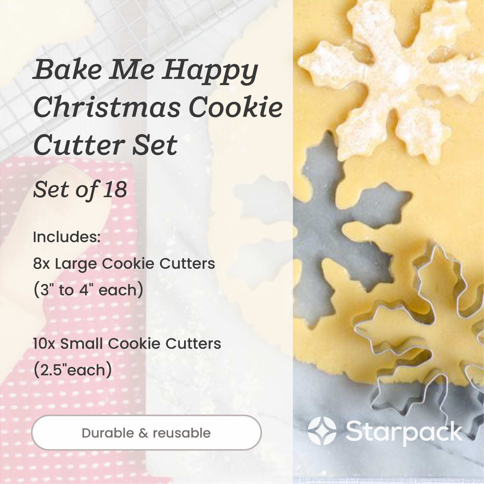 Bake Me Happy | 18-Piece Christmas Cookie Cutter Set for Holiday Baking - Perfect for Sugar Cookies, Gingerbread Men & Festive Treats