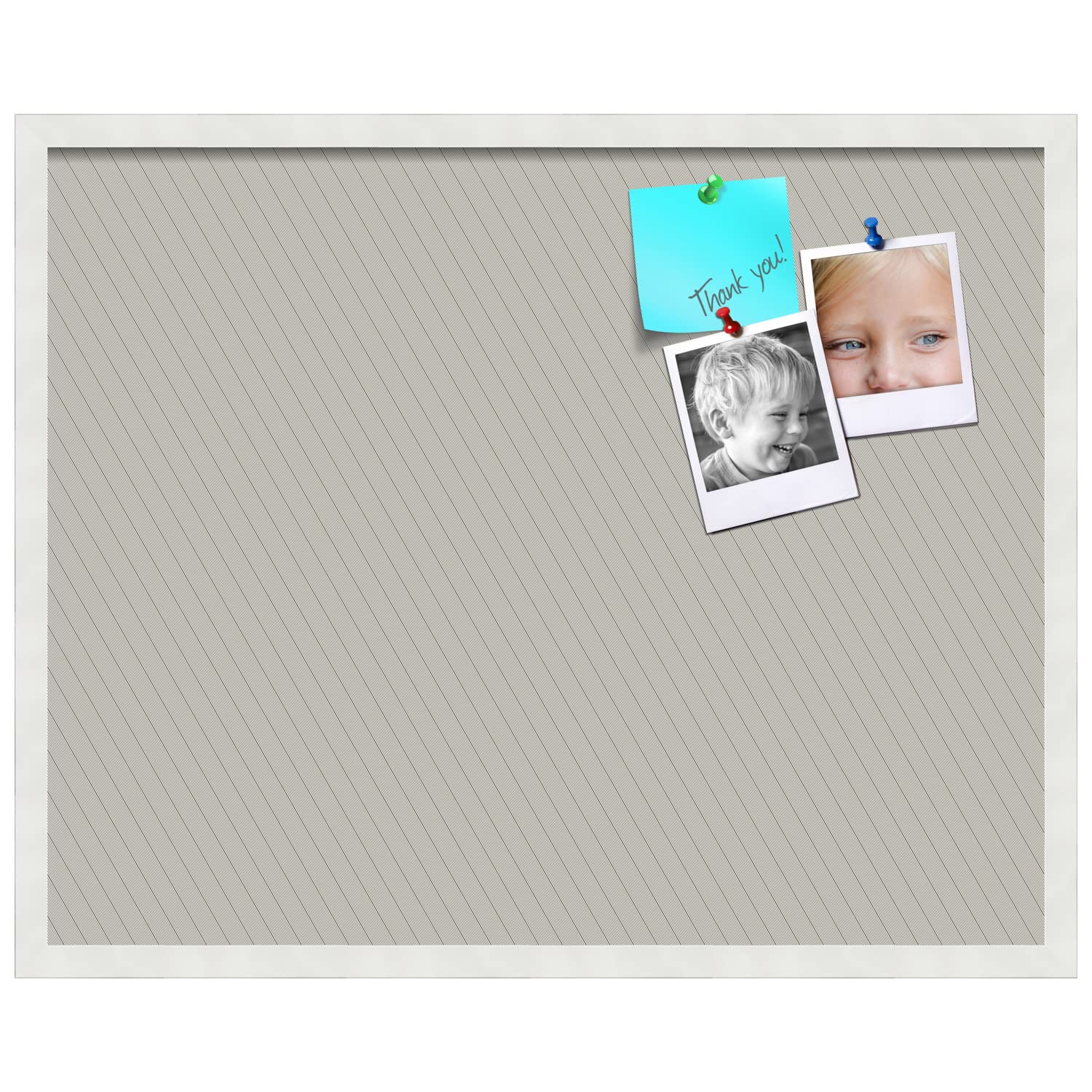 PinPix 30x24 Inch Cork Bulletin Board - Decorative Framed Pin Board with Lux Stripes Pewter Design & Satin White Frame - Perfect for Home Office Decor, School Classroom, Dorm Room Organization & Wall Memo Display (PinPix-1671)
