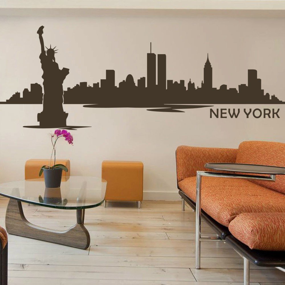 New York Skyline Wall Decal - Black Vinyl Sticker for Living Room Decor