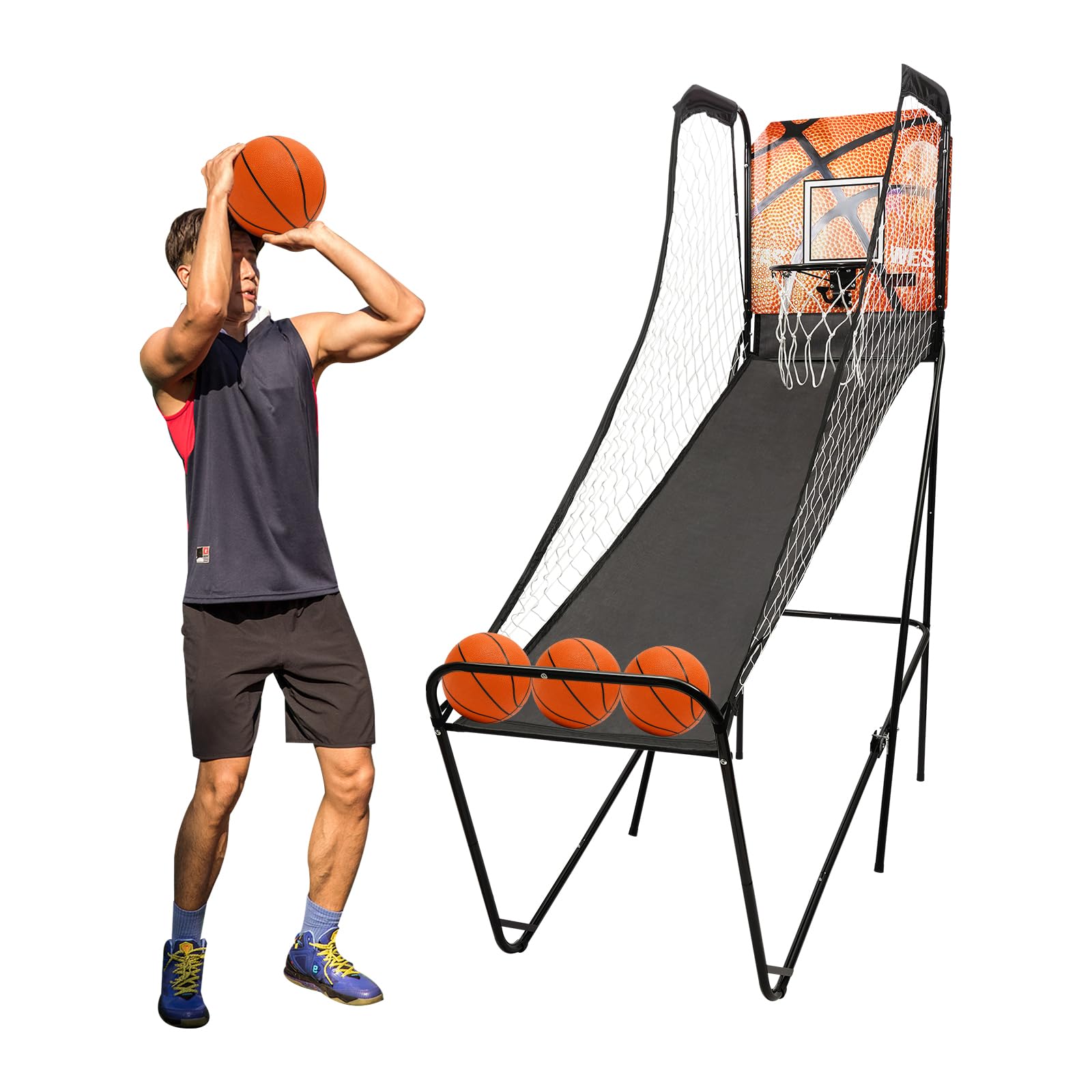 Electronic Basketball Arcade Game - Foldable Indoor Hoop Shot with LED Scoreboard & 3 Balls - Perfect for Home, Playground & Game Room Entertainment