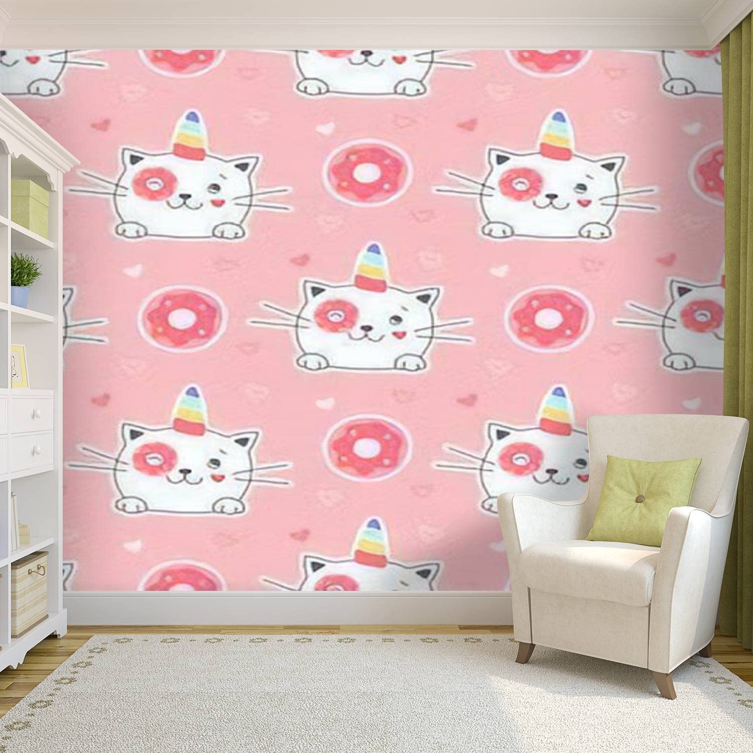 Self-Adhesive PVC Wallpaper - Sweet Donut Girlish Print Peel & Stick Wall Mural for Bedroom & Living Room | Waterproof Removable Wall Decal for Home Decor, Dorm Room, Nursery & Office