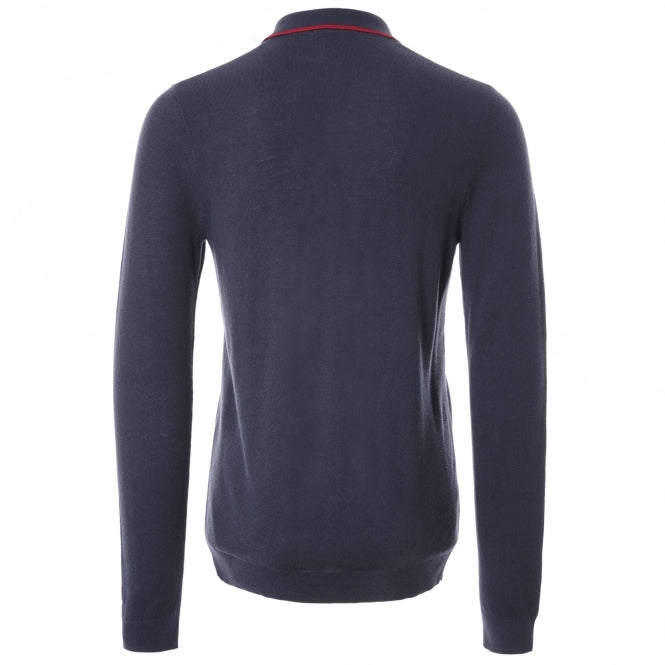 Men's Long Sleeve Tipped Knitted Shirt - Dark Carbon & Red Stripes | Casual Business Wear & Office Outfit
