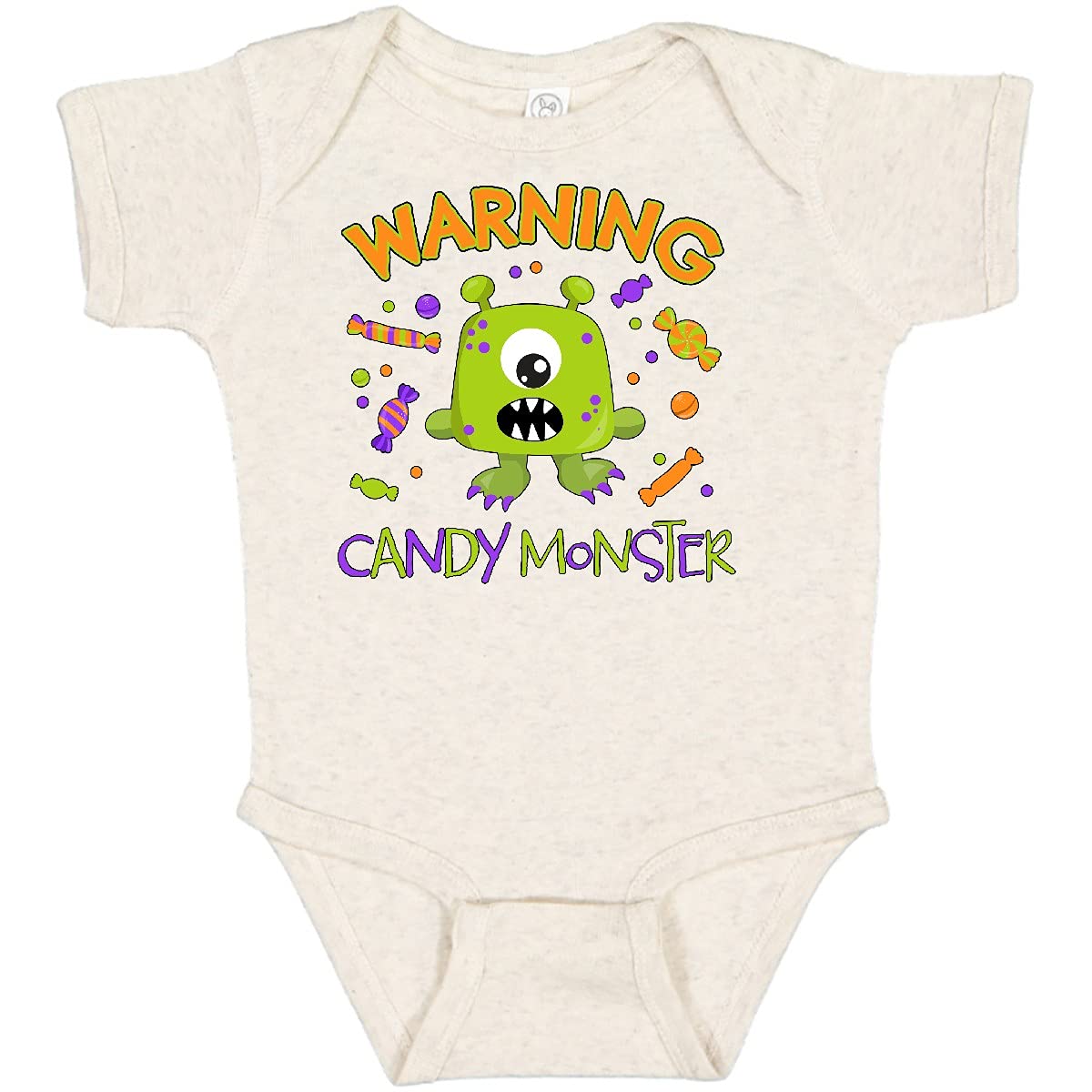 Inktastic Warning Candy Monster & Cute Green Monster Baby Bodysuit - Soft Cotton Infant Onesie for Halloween, Birthday & Everyday Wear