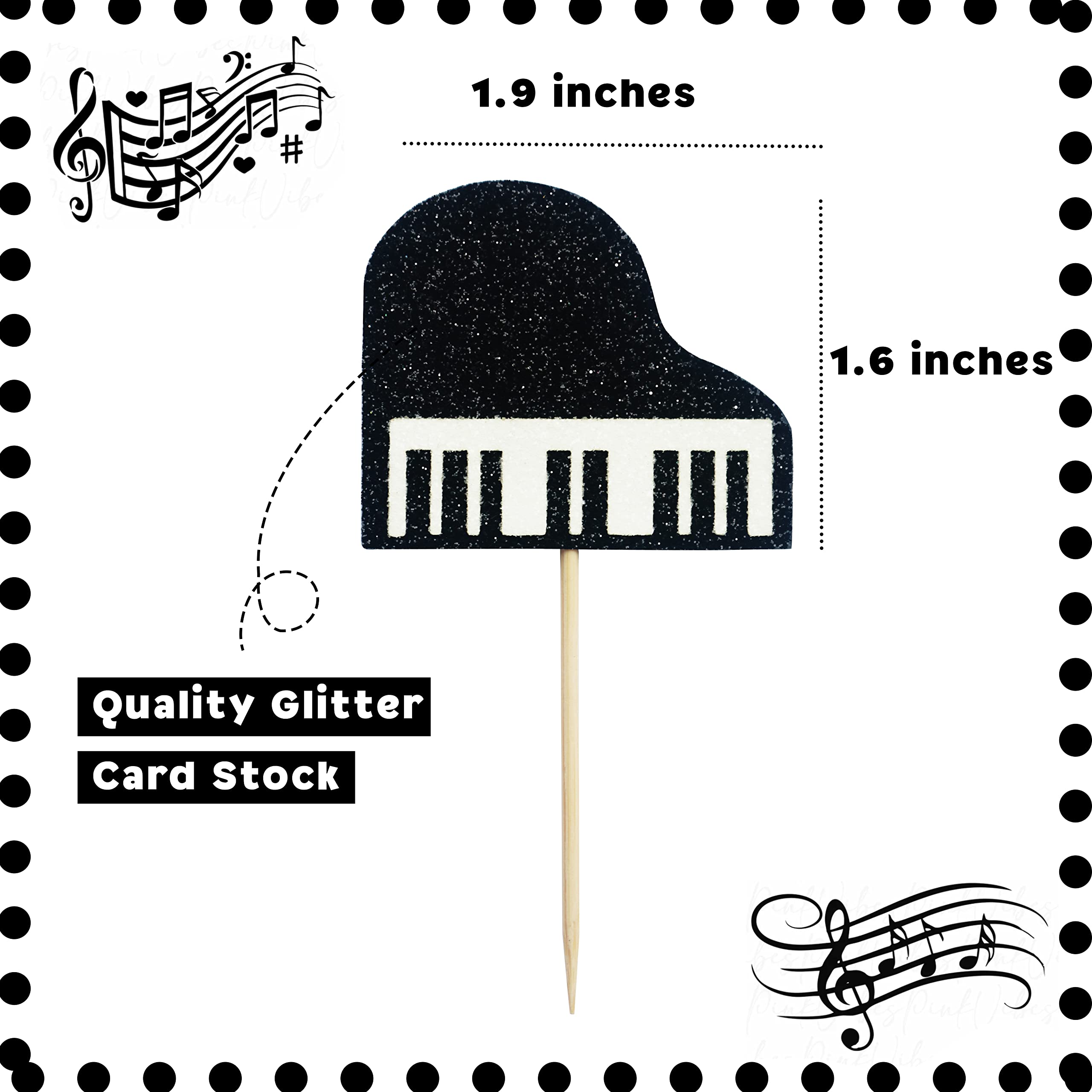 24PCS Piano Birthday Cupcake Toppers - Music Theme Party Cake Decorations for Musician Birthday, Baby Shower & Wedding Celebrations