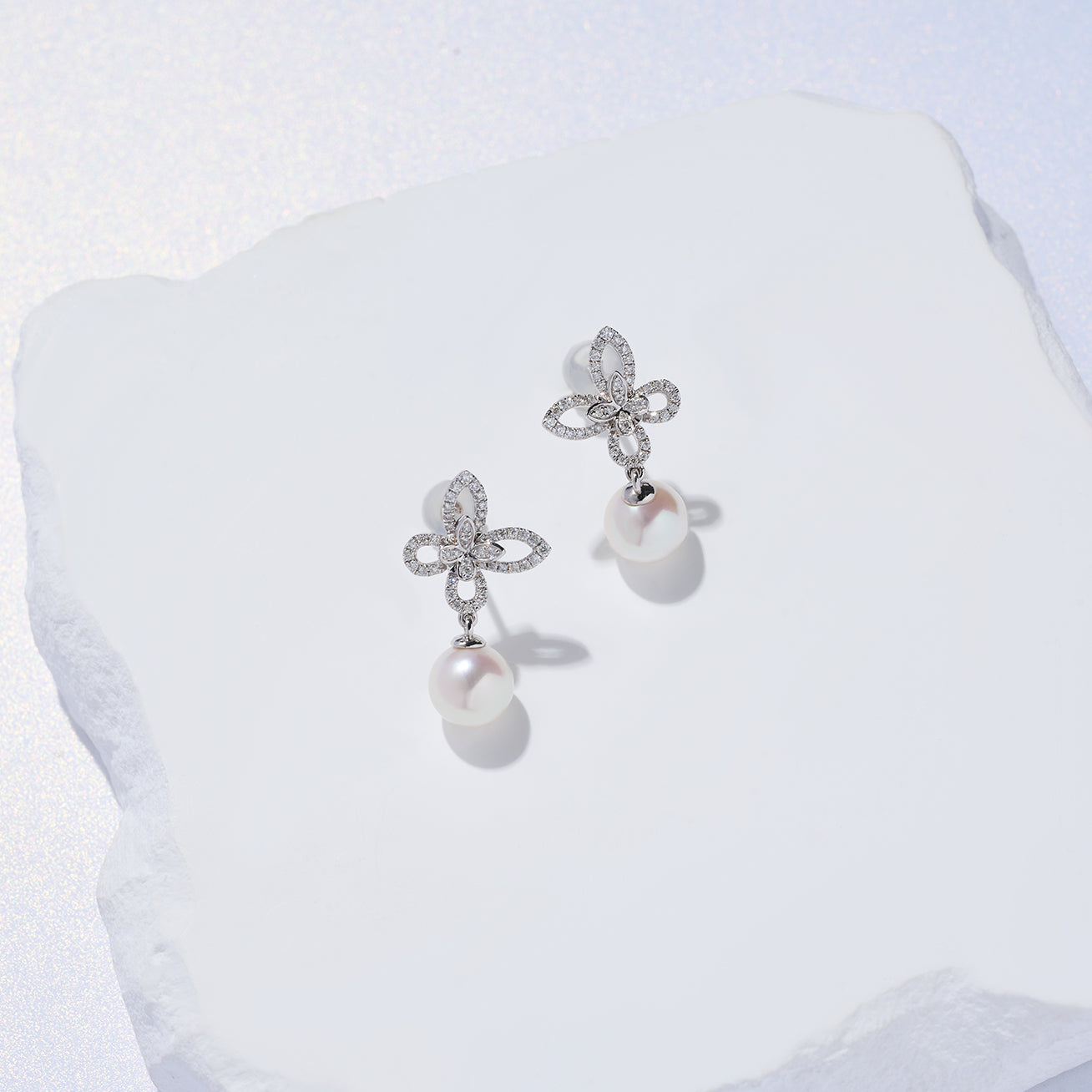 18K Solid Gold Diamond Akoya Hanadama Pearl Earrings - Luxury Pearl Jewelry for Women - Perfect for Weddings, Anniversaries & Special Occasions (KE00236)