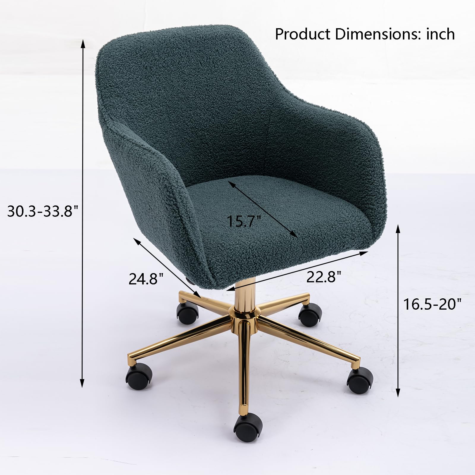 Goujxcy Fluffy Faux Fur Office Chair - Dark Green Upholstered Swivel Desk Chair with Adjustable Height for Home Office, Vanity, Gaming & Study | Modern Accent Task Chair for Workstation, Dressing Table & Bedroom Decor