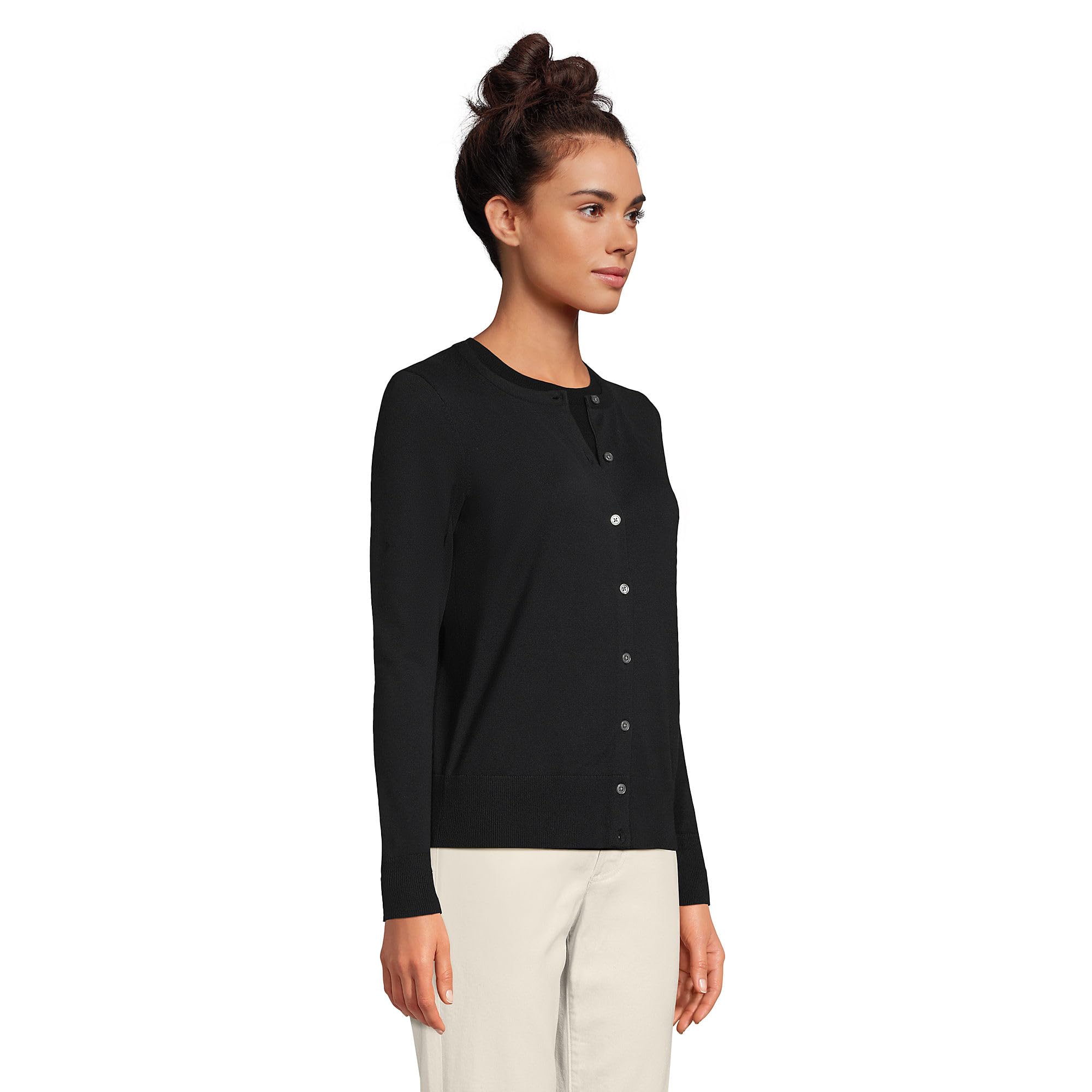 Lands' End Women's Fine Gauge Cotton Cardigan Sweater - Soft Lightweight Knit Open Front Wrap for Office, Casual & Layering