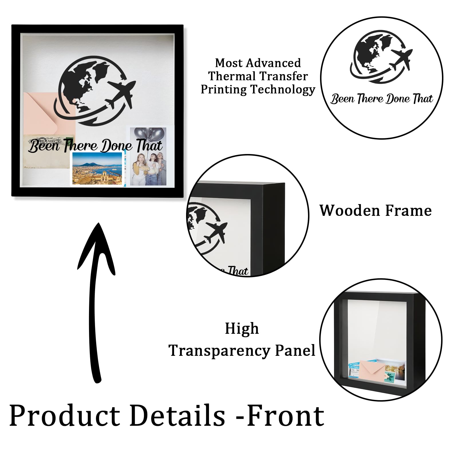 YOJO Adventure Shadow Box - 11x11 Inch Top Loading Travel Memory Display Case for Keepsakes & Mementos | Perfect for Scrapbooking, Wedding Souvenirs, and Travel Memorabilia (Black)