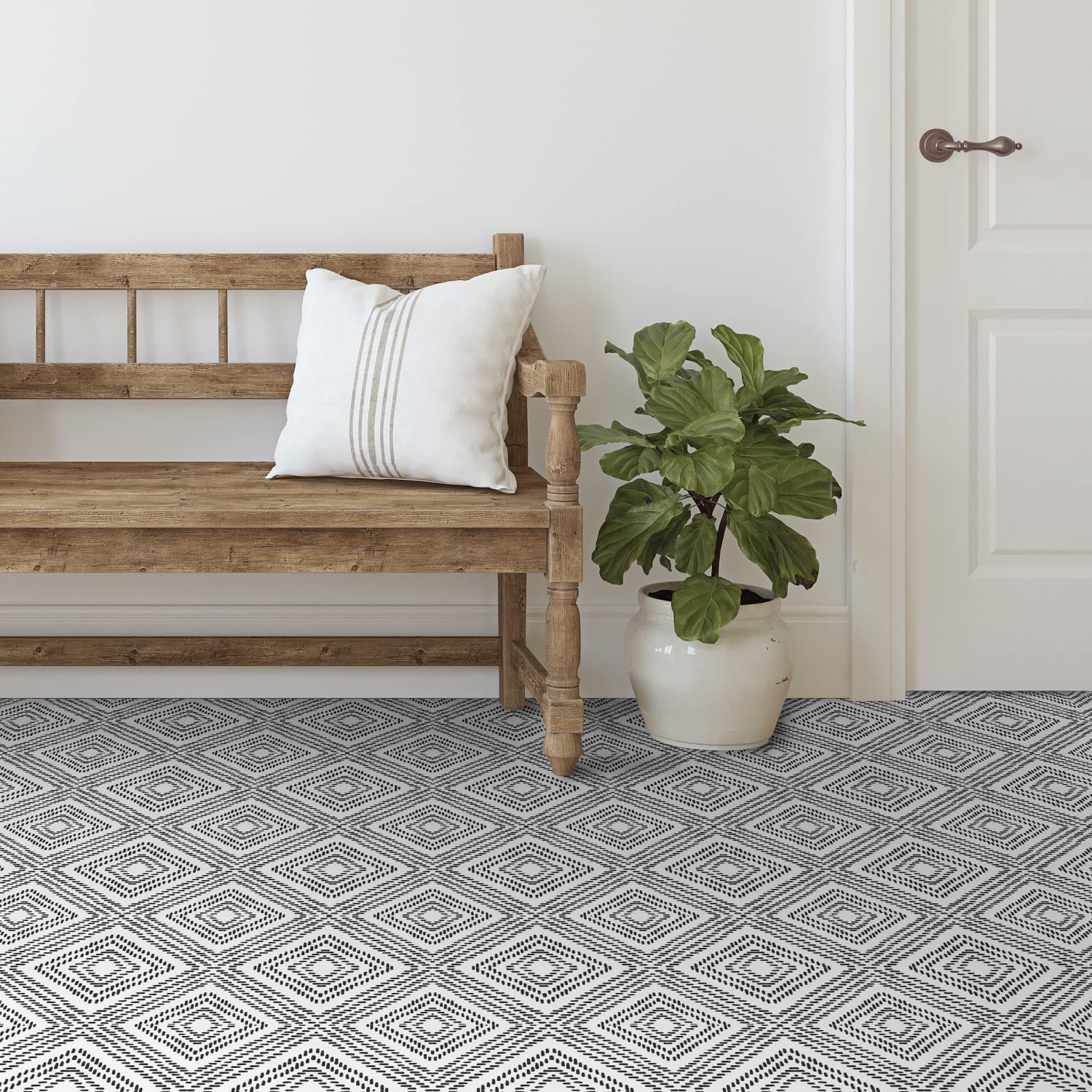 RoomMates FT4602BX Santorini Black and White Peel and Stick Floor Tile Decals - Self-Adhesive Removable Wallpaper for Kitchen, Bathroom, and Home Office Decor