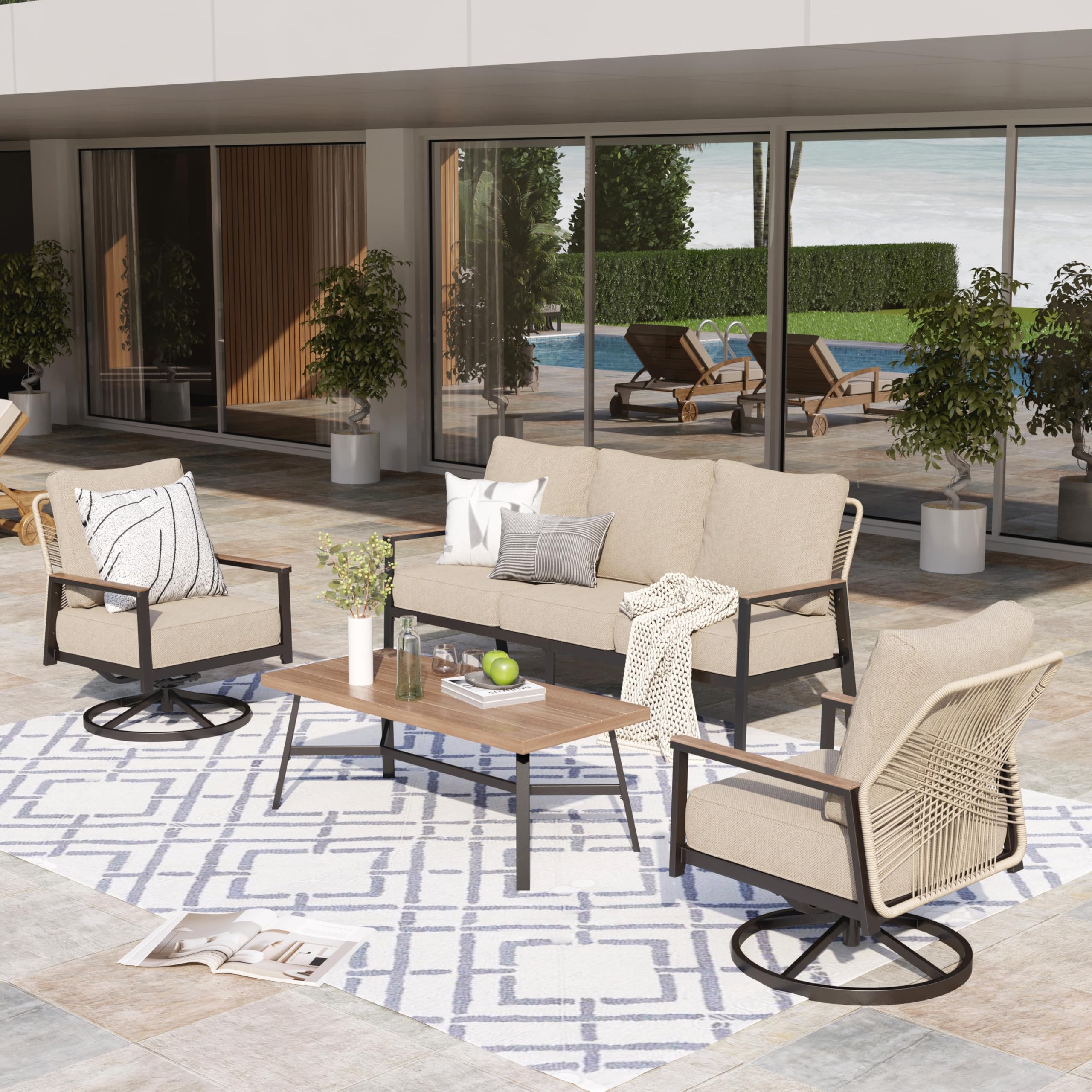 4-Piece All-Weather Wicker Patio Furniture Set with 5.5
