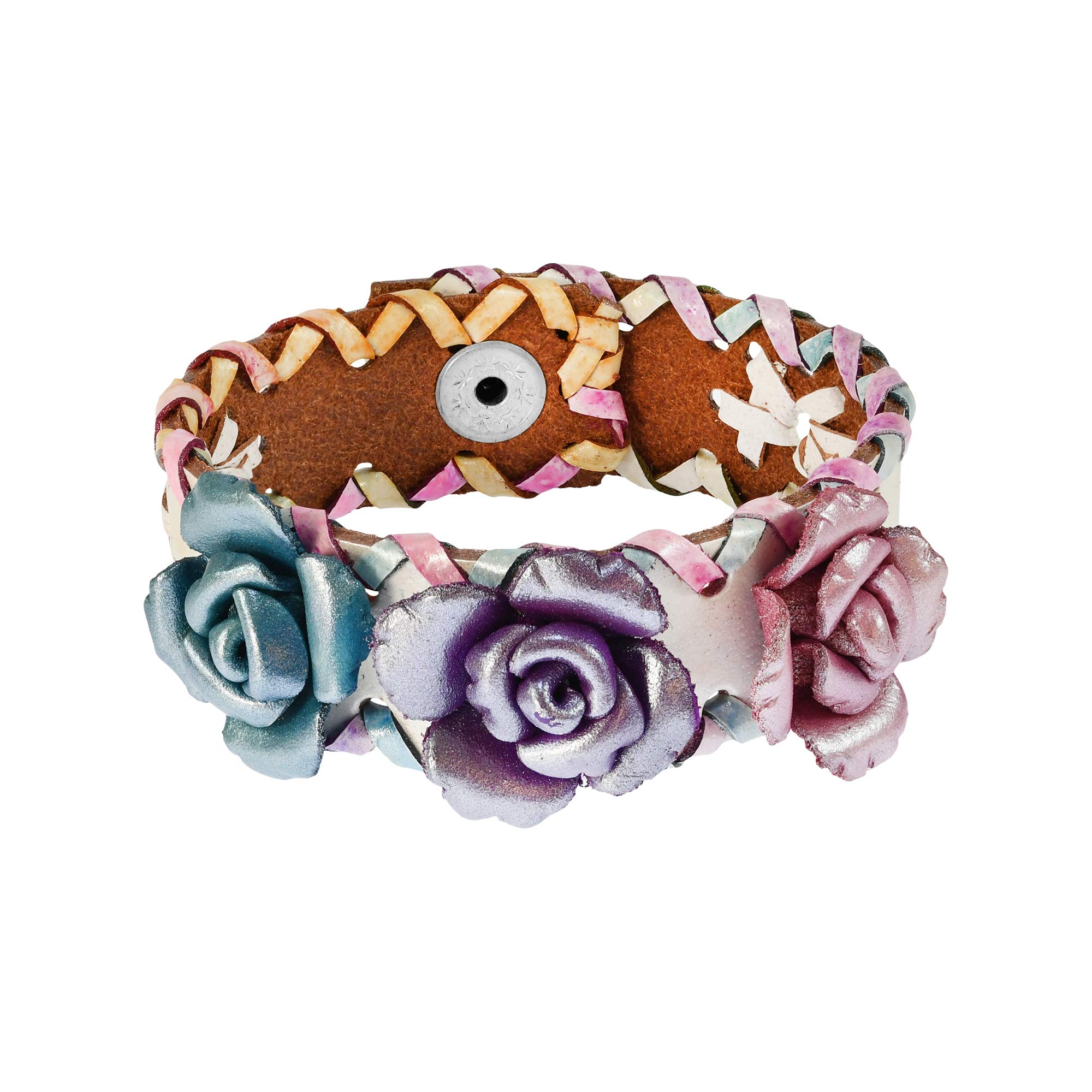 AeraVida Handmade Multicolor Leather Bracelet with Three Rose Bouquet - Perfect for Women's Fashion Accessories, Gift Giving & Boho Style Outfits