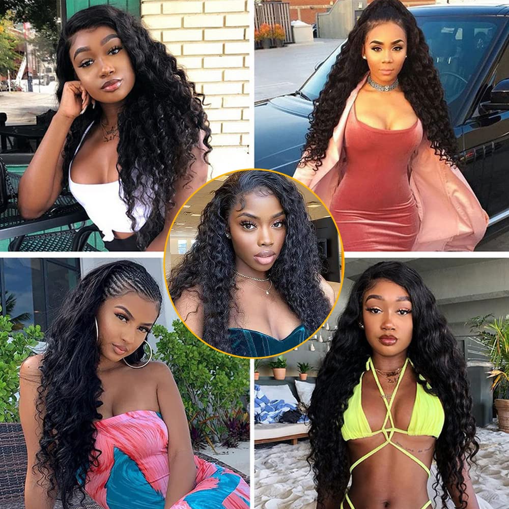 QTHAIR 14A Deep Wave Human Hair Bundles 24 26 28 Inch - 100% Unprocessed Brazilian Virgin Hair, Double Weft Deep Curly Weave (3 Bundles, Natural Color) - Perfect for Protective Styles, Weaves & Natural-Looking Extensions