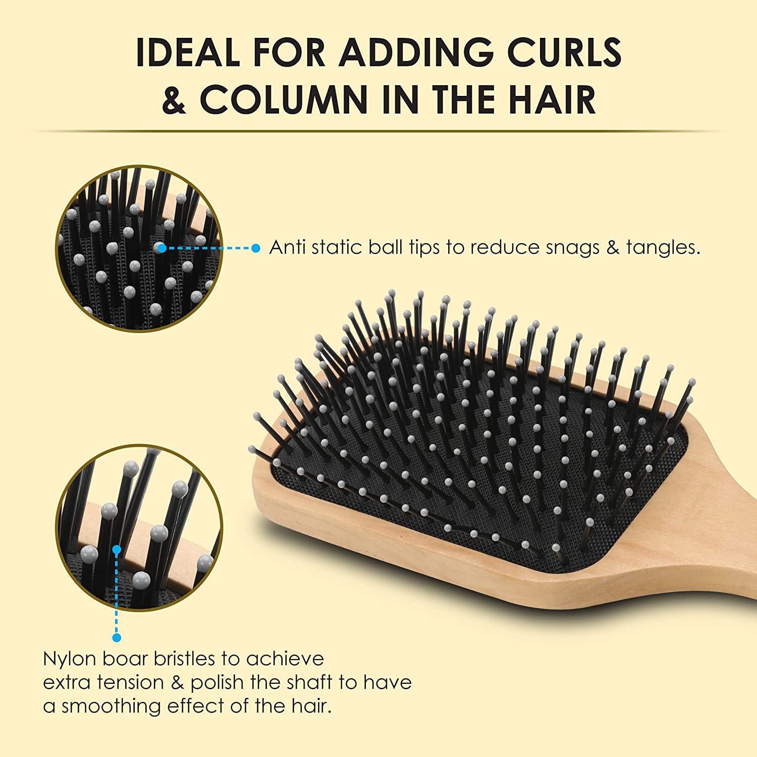 MYN Professionals Wooden Detangling Hair Brush - Natural Paddle Hairbrush for Women, Men & Kids - Stimulates Scalp, Promotes Hair Growth & Adds Shine - Perfect for Daily Hair Care, Detangling Wet/Dry Hair & Scalp Massage
