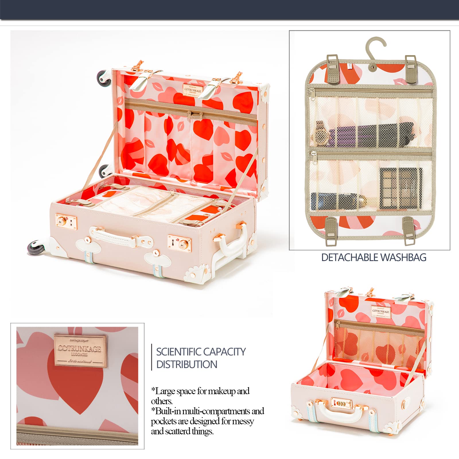 Vintage Checked Luggage Set 2-Piece Suitcase for Women with 16