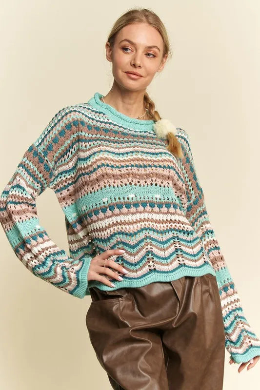 Seafoam Green Multi-Textured Resort Sweater Cover Up - Lightweight Beachwear for Women, Perfect for Poolside, Vacation & Summer Outfits