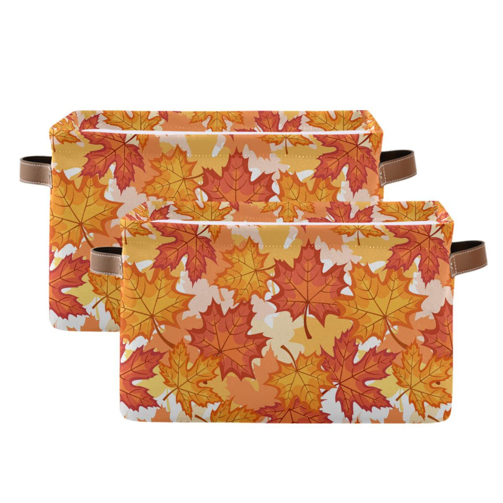 Senya Thanksgiving Basket - Foldable Fabric Collapsible Storage Bin with Autumn Maple Leaf Design | Home Organization for Seasonal Decor, Blankets & Toys | Perfect for Fall Decorations & Holiday Storage