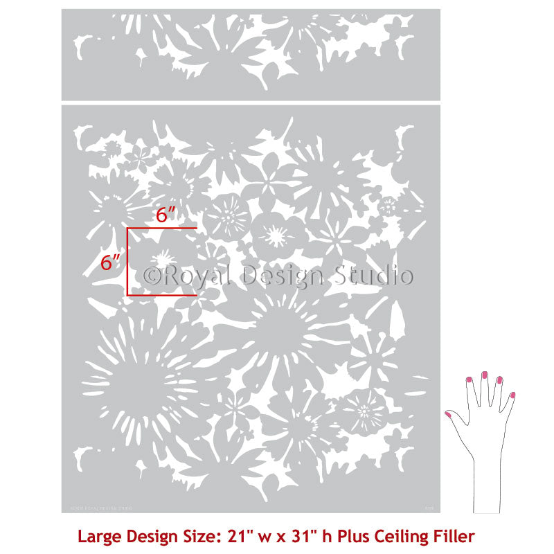 Floral Fireworks Allover Wall Stencil - DIY Home Decor Painting Template for Bedroom, Living Room, Nursery | Reusable Wall Art Design Tool