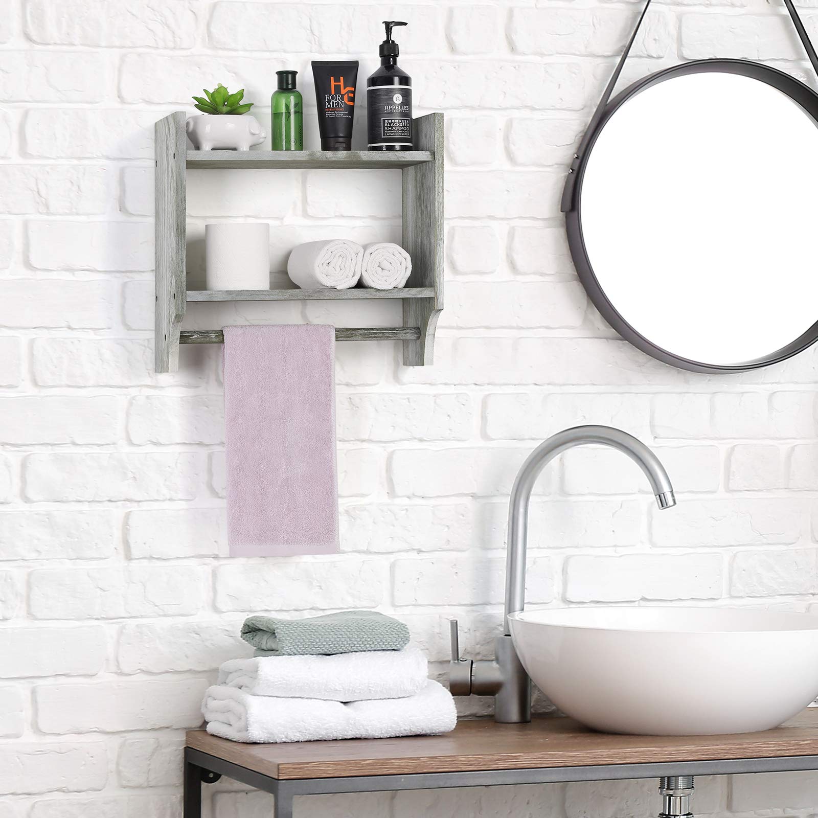 Wall Mounted Bathroom Towel Rack with Shelf - Olive Green for Bathroom Organization