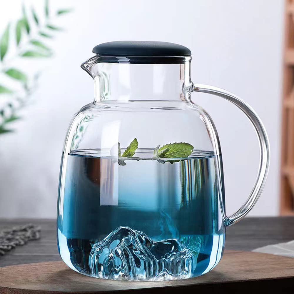 Gradient Blue Glass Large-Capacity Insulated Water Bottle - 64oz Leakproof Cold Brew Tea Kettle for Home, Office & Outdoor - Perfect for Iced Coffee, Summer Juices & Cold Drinks