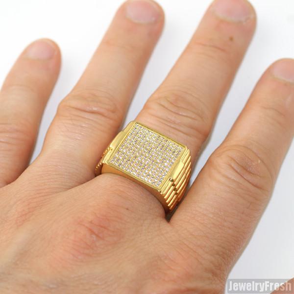 14K Gold CZ Micropave Executive Ring for Women - Elegant Stackable Statement Ring for Office, Party & Special Occasions