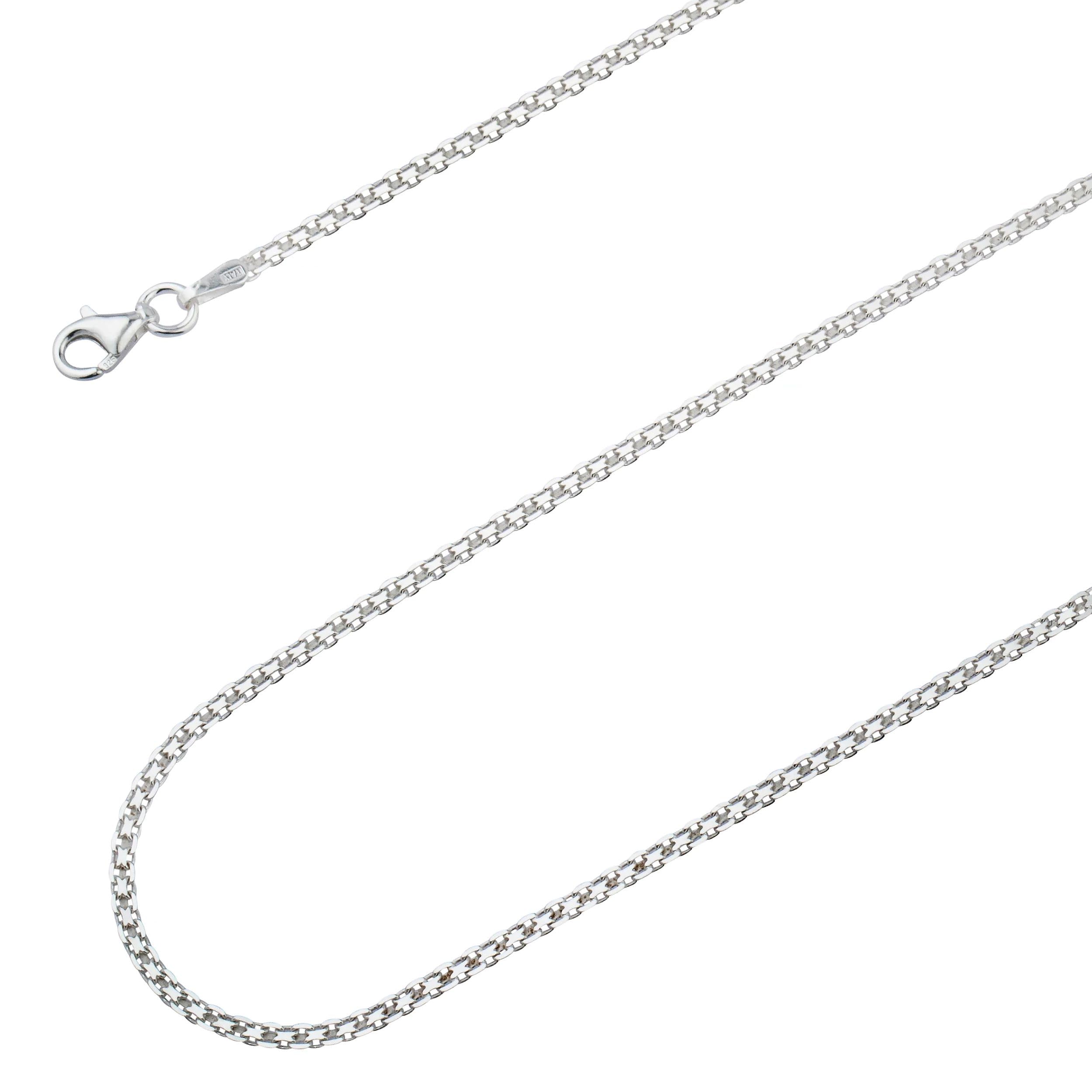 Verona Jewelers Sterling Silver 2MM 2.5MM Bismark Chain Necklace - Flat Box Link Chain Necklace for Men & Women, Durable 925 Silver Flat Necklace (16 Inch, 2MM) - Perfect for Everyday Wear, Gifts & Layering