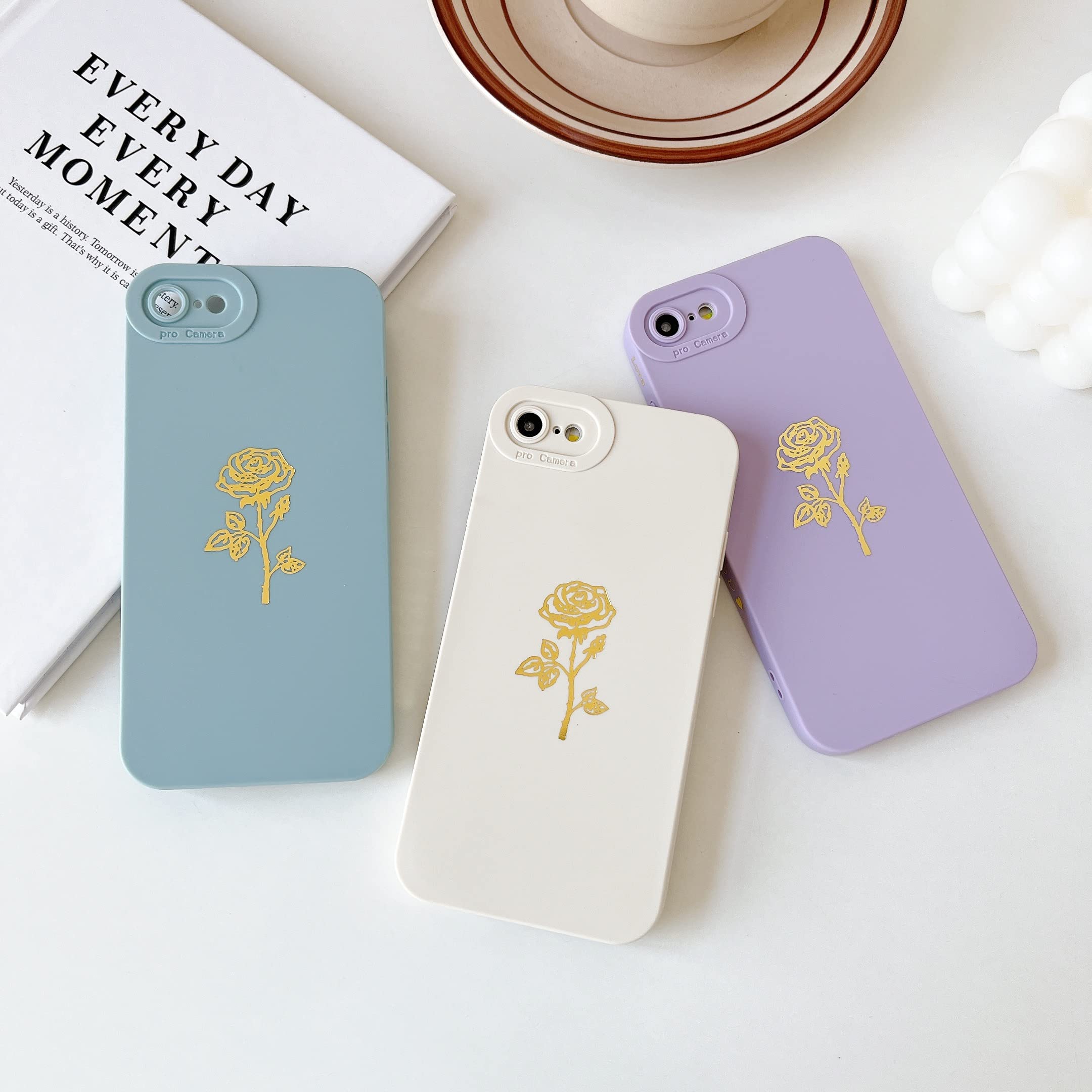 Qokey Rose Gold Flower iPhone Case for iPhone SE 2020/2022, iPhone 8, iPhone 7 (4.7