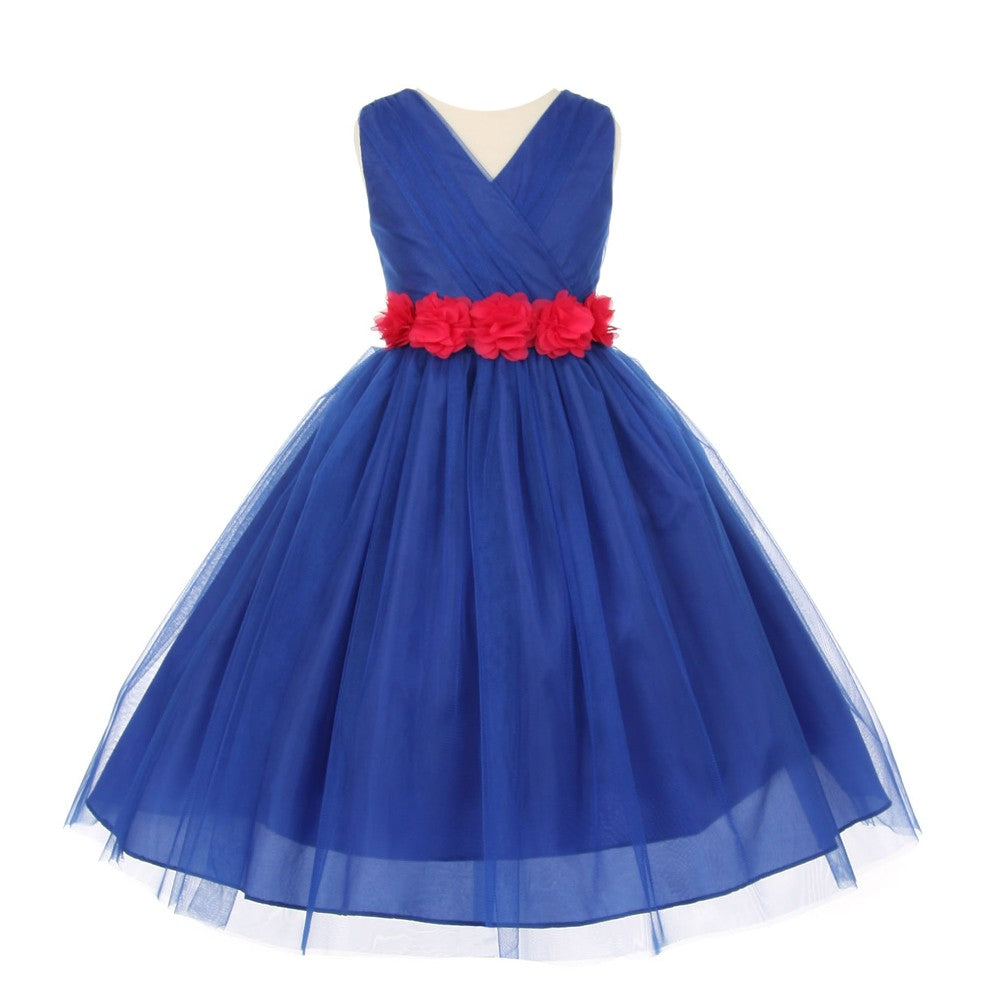 Royal Blue Fuchsia Chiffon Flower Tulle Junior Bridesmaid Dress for Big Girls Size 8-14 | Flower Girl Dress for Weddings, Parties & Special Occasions