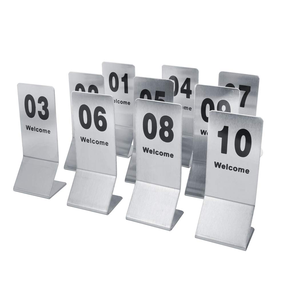 HERCHR Double-Sided Stainless Steel Table Numbers 1-10 | Stackable Metal Number Stands for Restaurants, Cafes, Bars & Weddings | Perfect for Table Marking, Event Seating & Venue Organization
