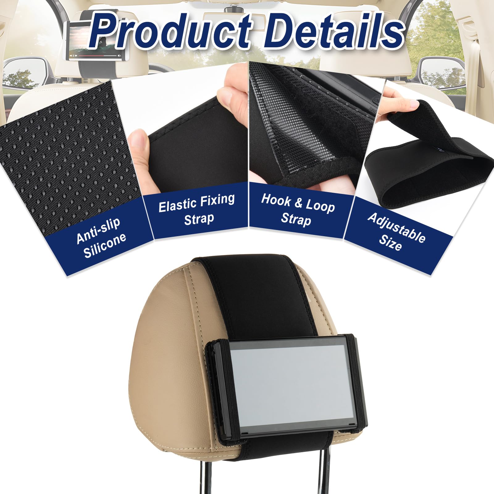 Universal Car Headrest Mount Holder for Nintendo Switch & Mini Tablets - Secure Gaming & Entertainment on Road Trips & Long Drives