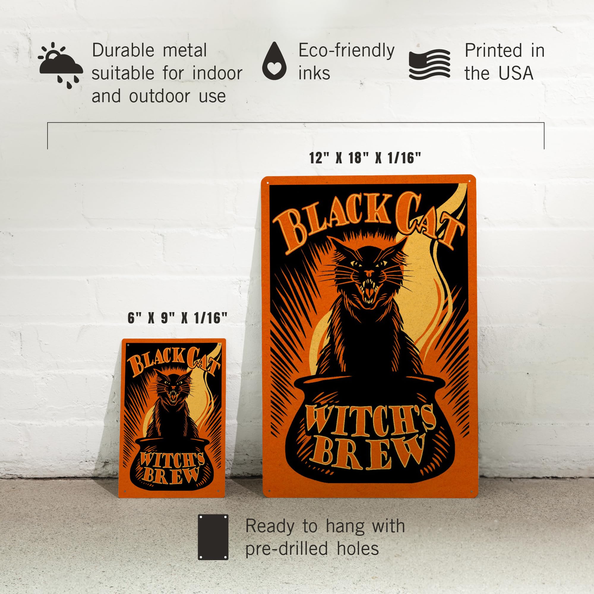Lantern Press 6x9 Inch Halloween Metal Sign - Black Cat Witch's Brew Wall Decor for Home, Bar, Cafe & Halloween Party Decoration