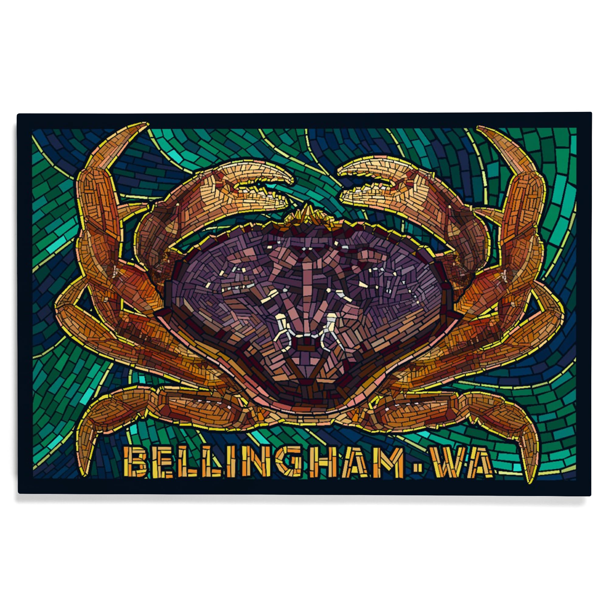 Lantern Press 12x18 Inch Premium Wood Wall Sign - Ready to Hang Coastal Home Decor Featuring Dungeness Crab & Paper Mosaic Art - Perfect for Beach House, Kitchen, or Washington-Themed Room Decor