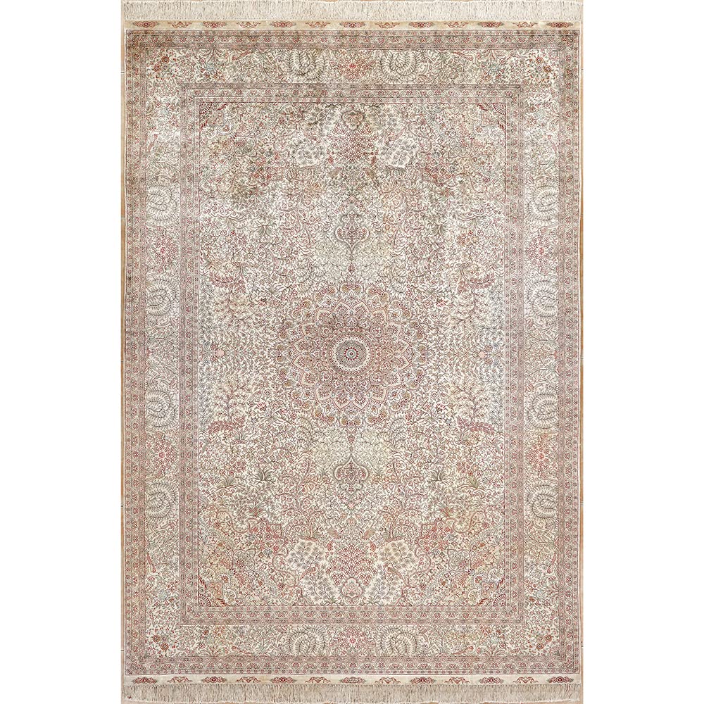 Luxury 6x9ft Silk Hand-Woven Persian Oriental Rug - Floral Beige Carpet for Living Room, Bedroom Decor | Yilong Premium Home Decor