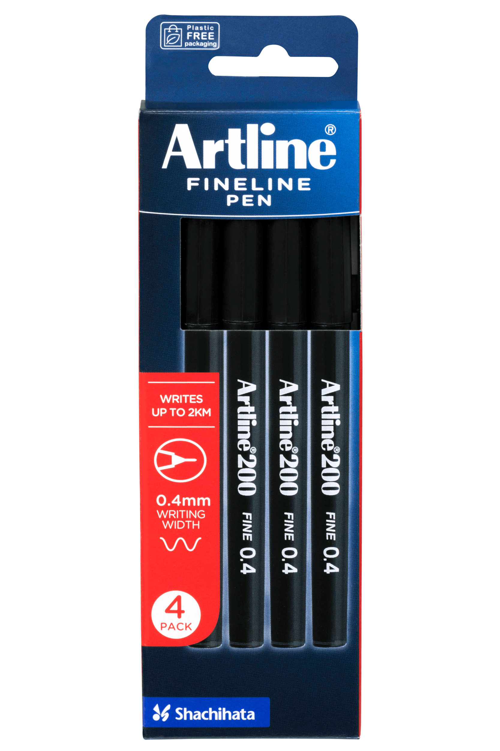 Artline 200 Fineliner Pen Set - 0.4mm Ultra Fine Tip Black Marker Pens (4 Pack) for Sketching, Note Taking & Bullet Journaling