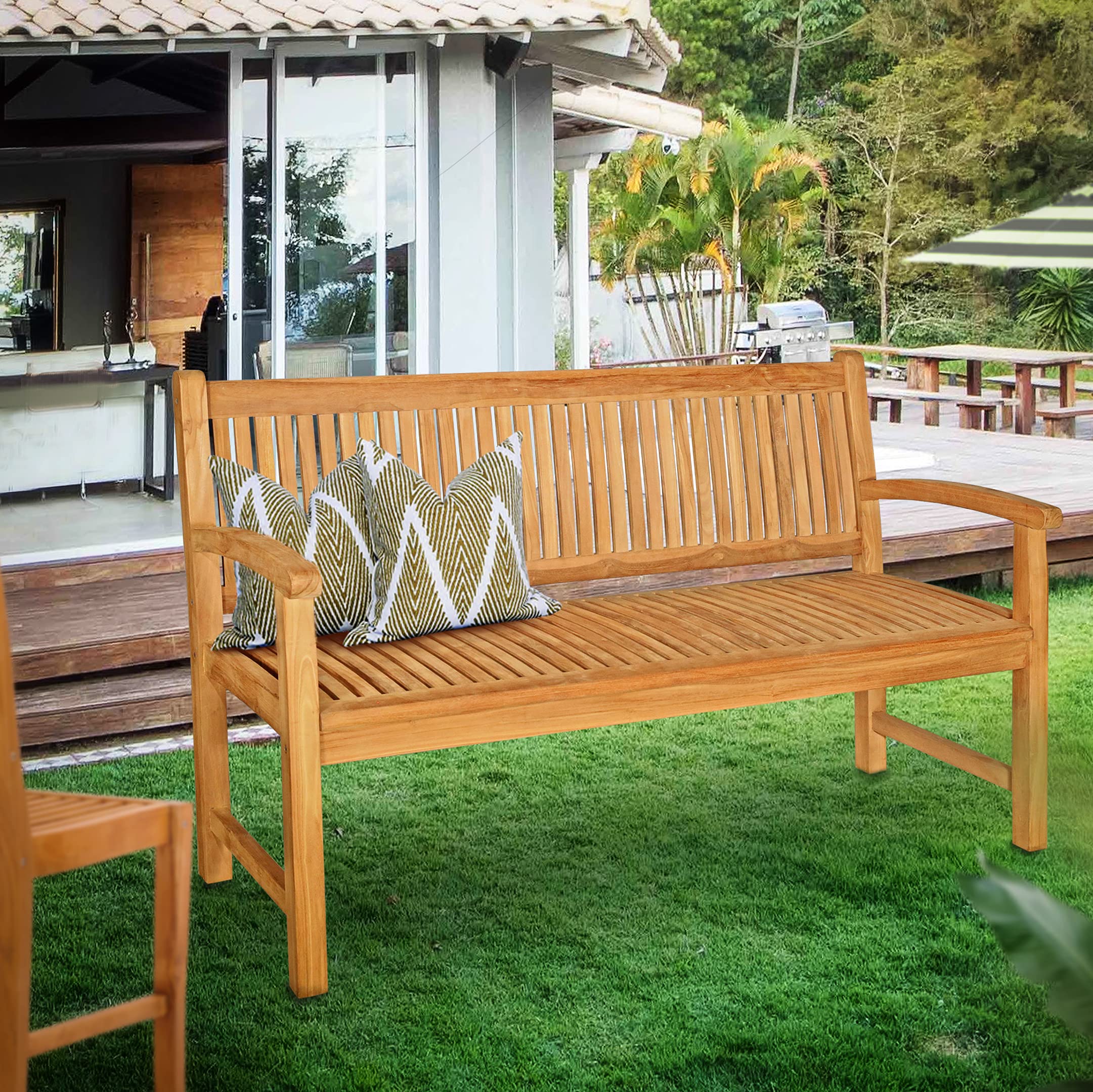 Premium 5-Foot Solid Teak Outdoor Patio Bench - Seven Seas Teak San Juan - Weather-Resistant Garden, Poolside & Deck Seating Furniture for Backyard, Porch or Terrace