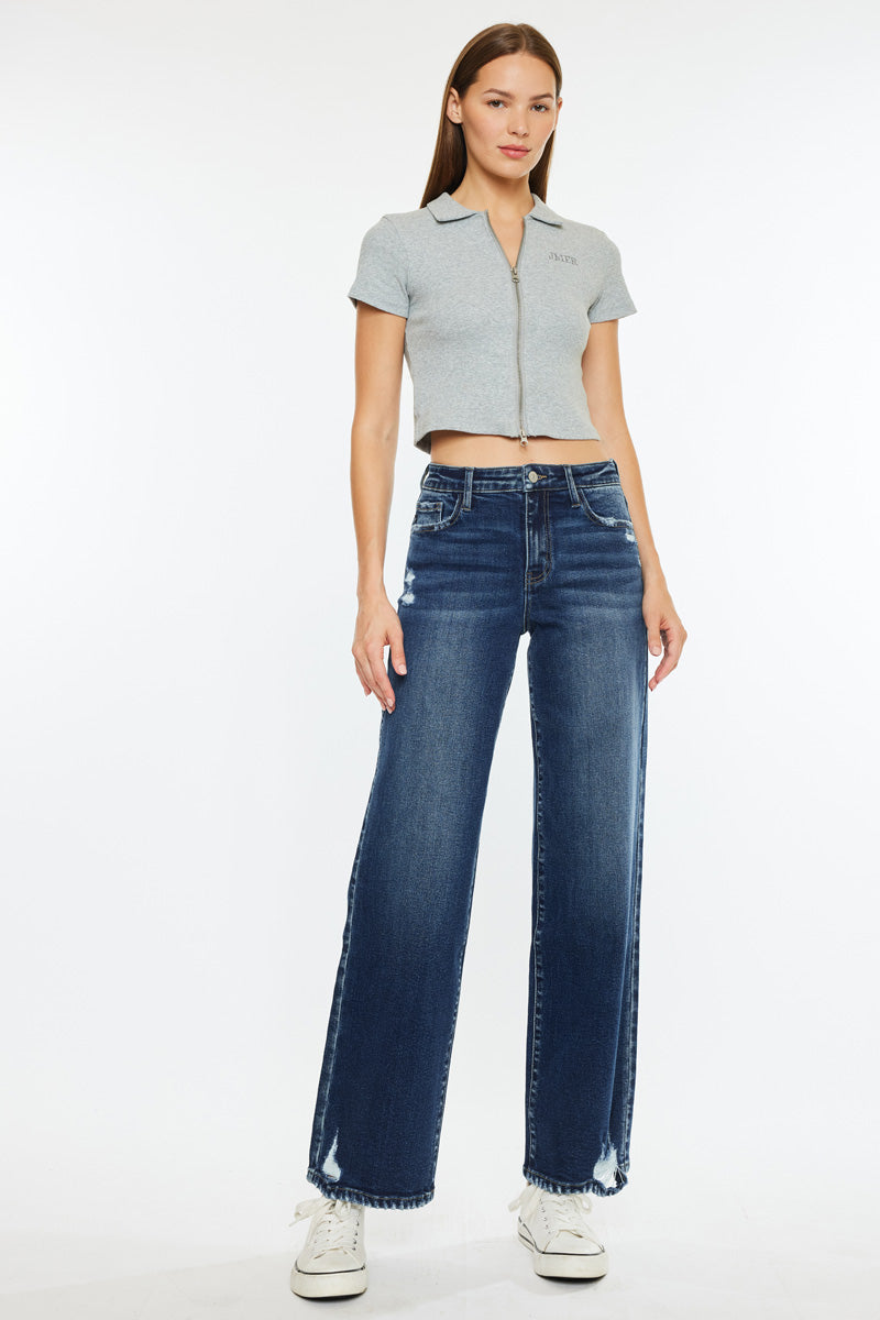 Dania Essentials High Rise Wide Leg Jeans for Women - Comfortable Stretch Denim Pants with Flared Fit | Perfect for Casual Outfits, Office Wear & Weekend Looks