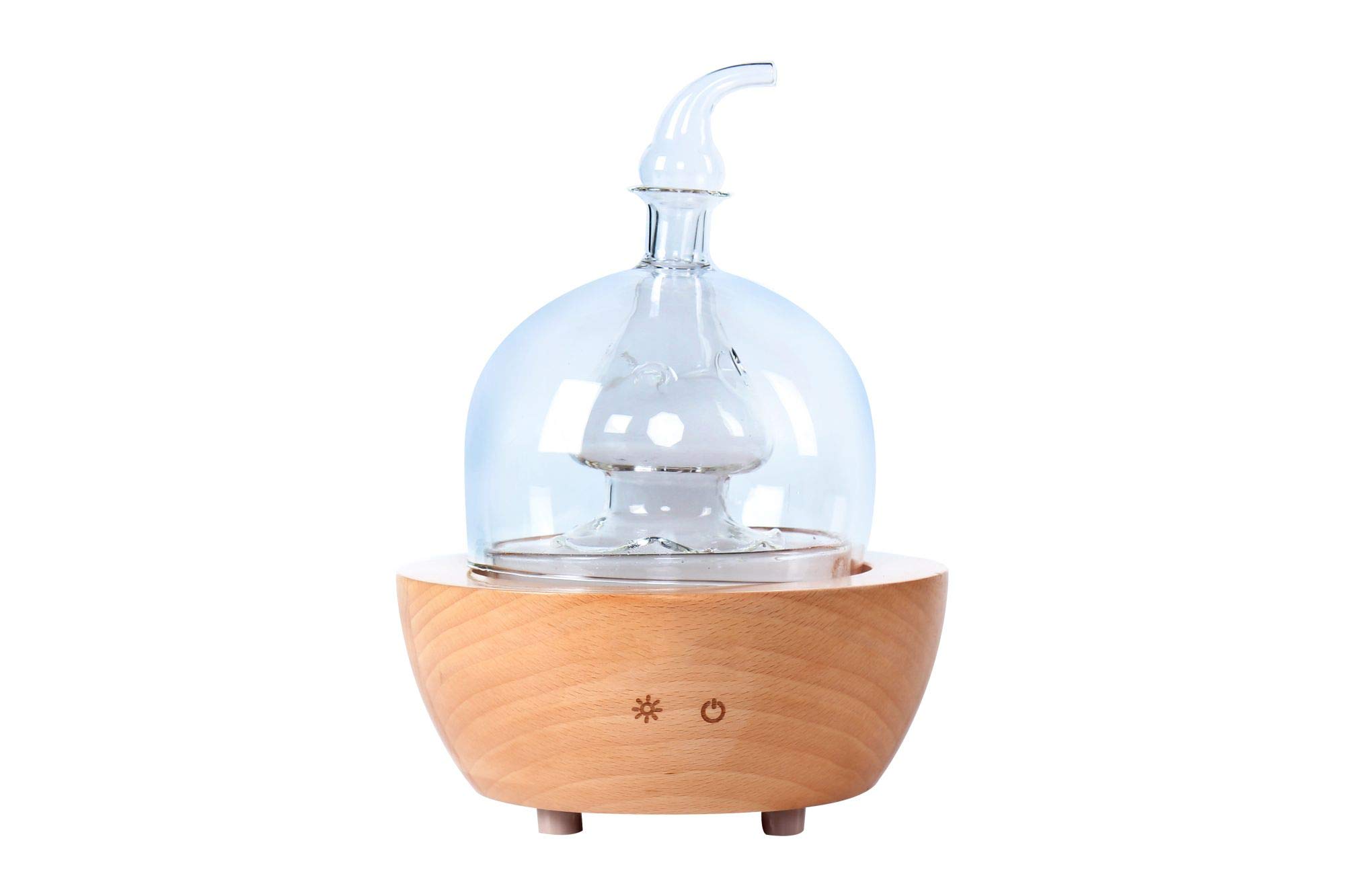 Wood & Hand Blown Glass Aroma Essential Oil Diffuser - Ultrasonic Aromatherapy Nebulizer with Touch Button, Timer & 7-Color LED Lights for Home, Office, Spa & Yoga Relaxation